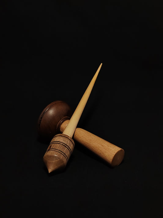 Support Spindle Set: Plum Shaft & Walnut Whorl (26 cm / 25 g) with Walnut Lap Support Bowl