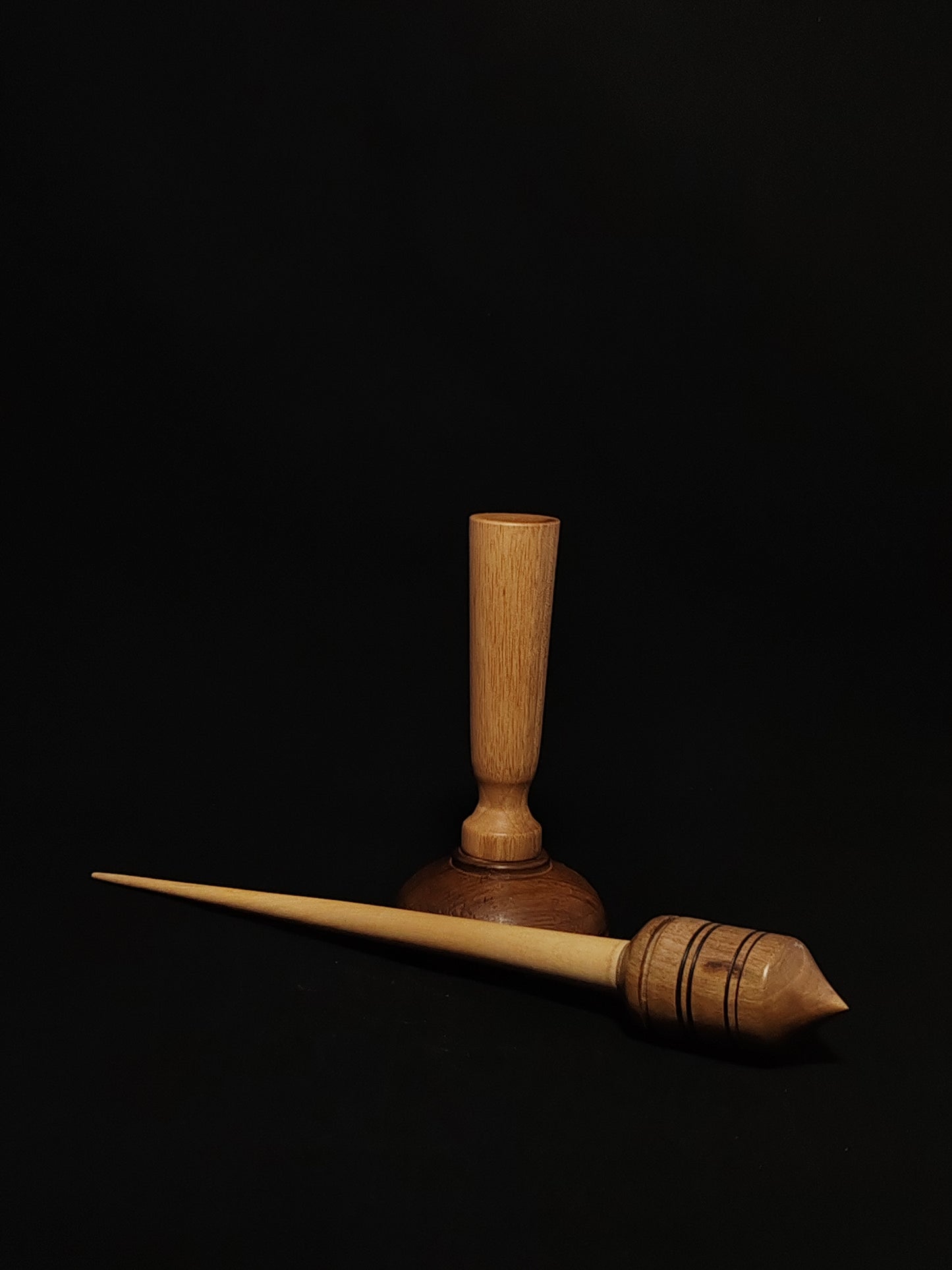 Support Spindle Set: Plum Shaft & Walnut Whorl (26 cm / 25 g) with Walnut Lap Support Bowl