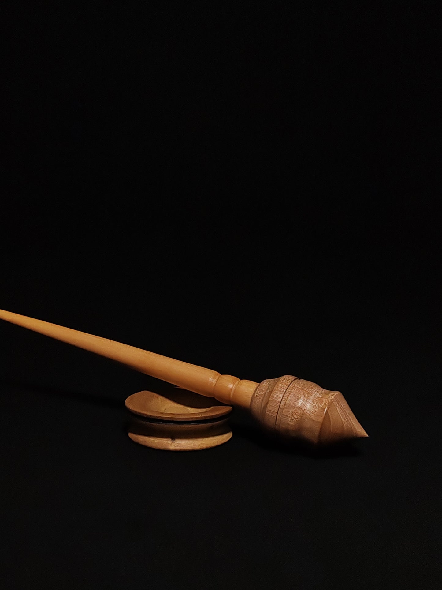 Support Spindle Set: Grey Walnut Whorl & Pear Shaft (26 cm / 30 g) with Grey Walnut Support Bowl