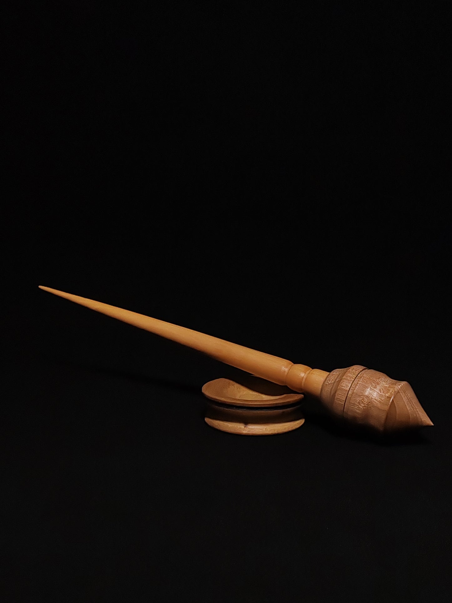 Support Spindle Set: Grey Walnut Whorl & Pear Shaft (26 cm / 30 g) with Grey Walnut Support Bowl