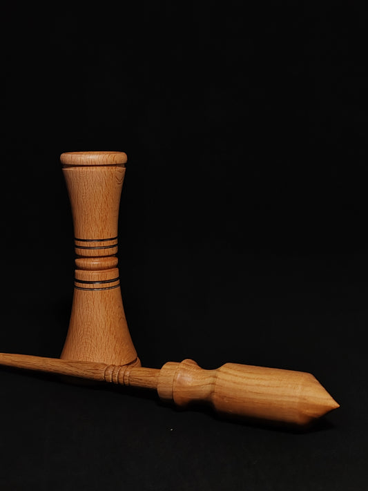 Support Spindle Set: Oak Wood (27.5 cm / 32 g) with Double-Sided Beechwood Lap Support Bowl (13 cm Height)