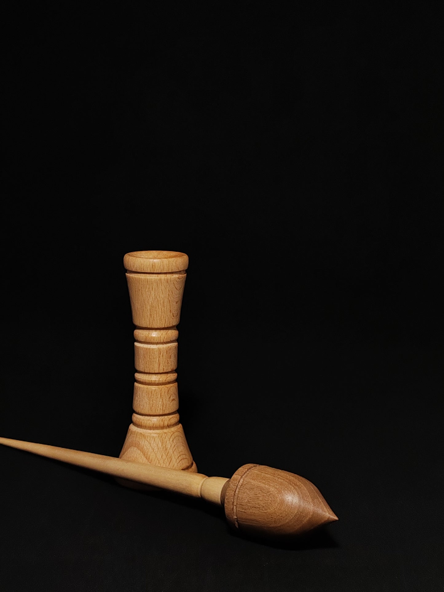 Support Spindle Set: Grey Walnut Shaft & Dark Walnut Whorl (26 cm / 28 g) with Double-Sided Beechwood Lap Support Bowl (13 cm Height)