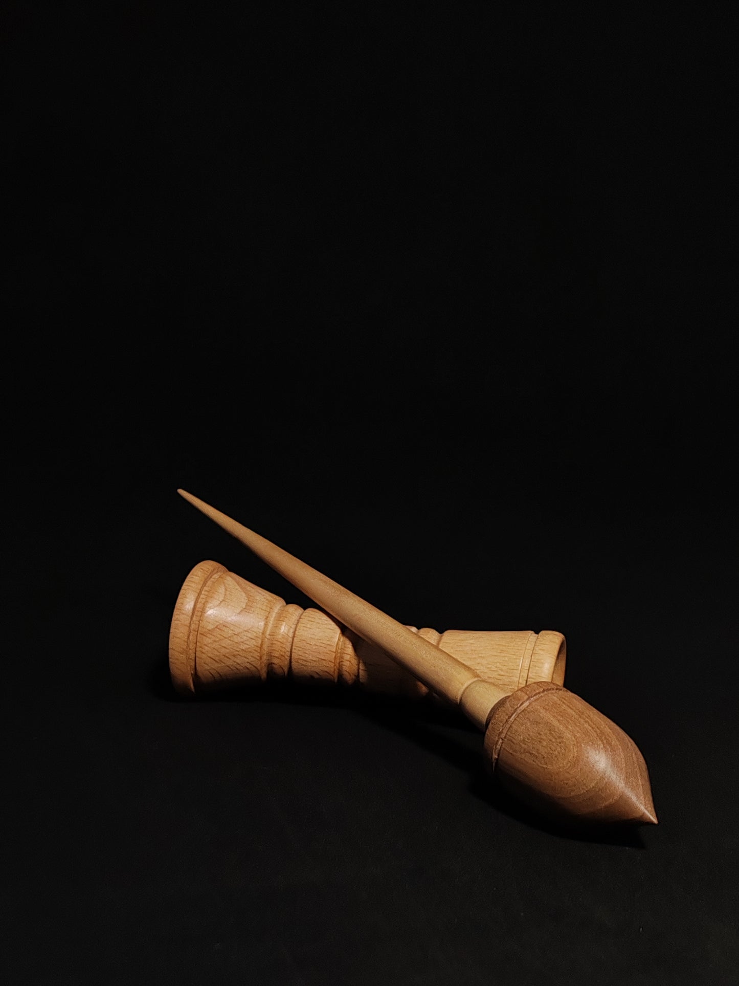 Support Spindle Set: Grey Walnut Shaft & Dark Walnut Whorl (26 cm / 28 g) with Double-Sided Beechwood Lap Support Bowl (13 cm Height)