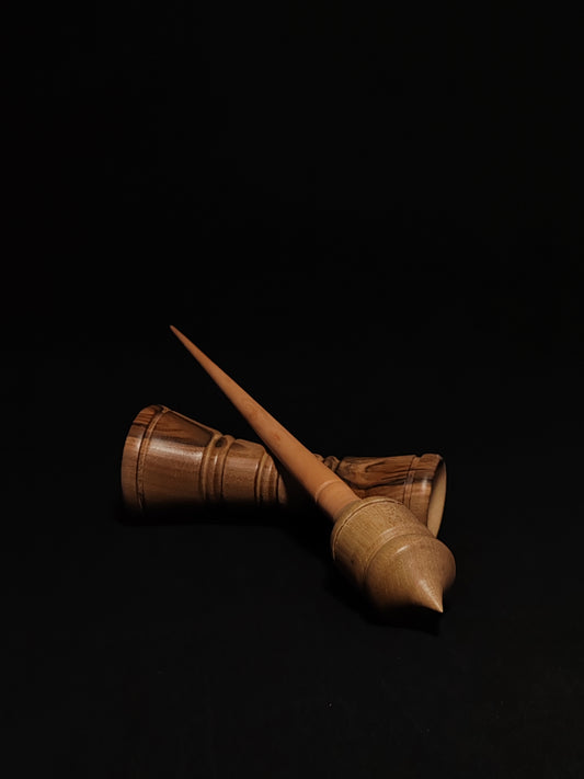 Support Spindle Set: Apple Shaft & Grey Walnut Whorl (25 cm / 26 g) with Double-Sided Walnut Lap Support Bowl (13 cm Height)