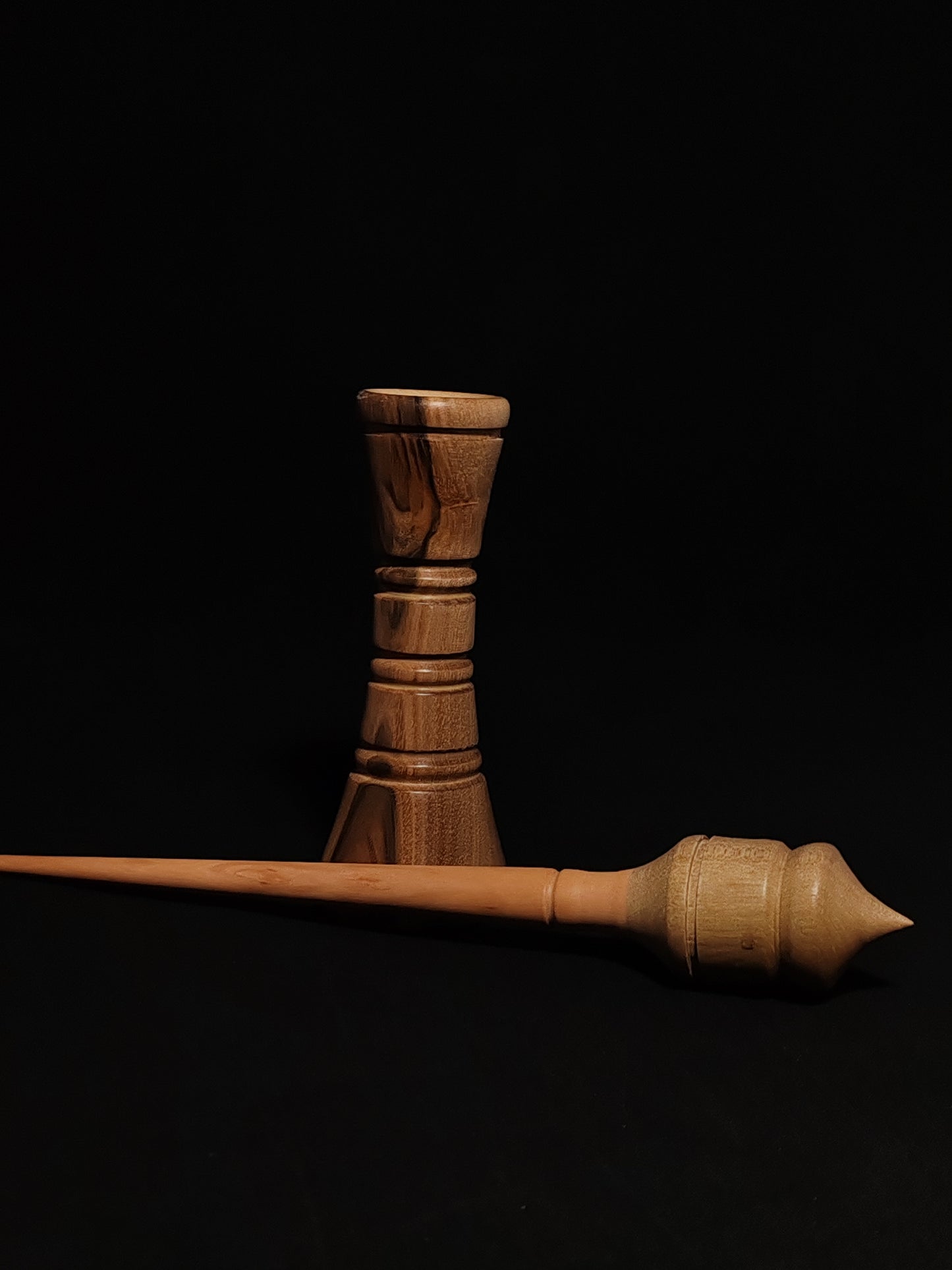 Support Spindle Set: Apple Shaft & Grey Walnut Whorl (25 cm / 26 g) with Double-Sided Walnut Lap Support Bowl (13 cm Height)