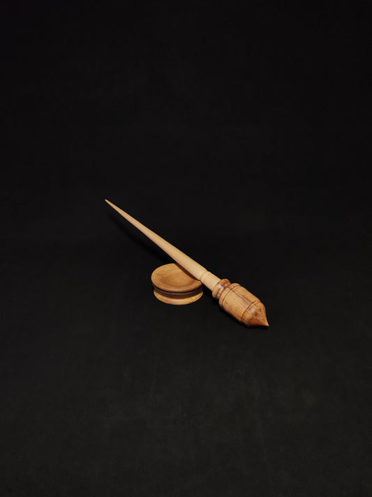 Support Spindle Set: Apple Shaft & Aged Pear Whorl (27.5 cm / 10.83 inches, 23 g / 0.81 oz) with Grey Walnut Support Bowl