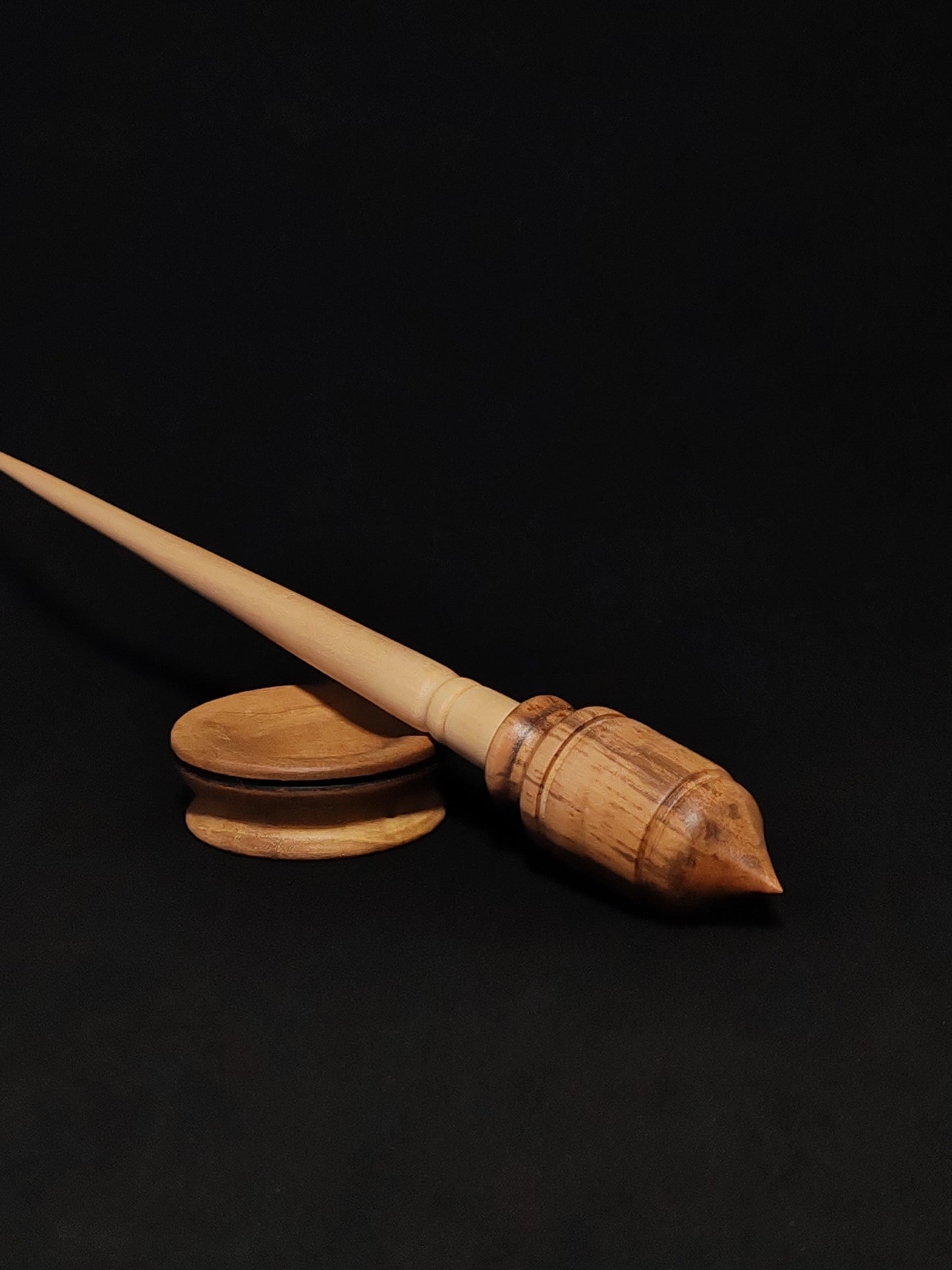 Support Spindle Set: Apple Shaft & Aged Pear Whorl (27.5 cm / 10.83 inches, 23 g / 0.81 oz) with Grey Walnut Support Bowl