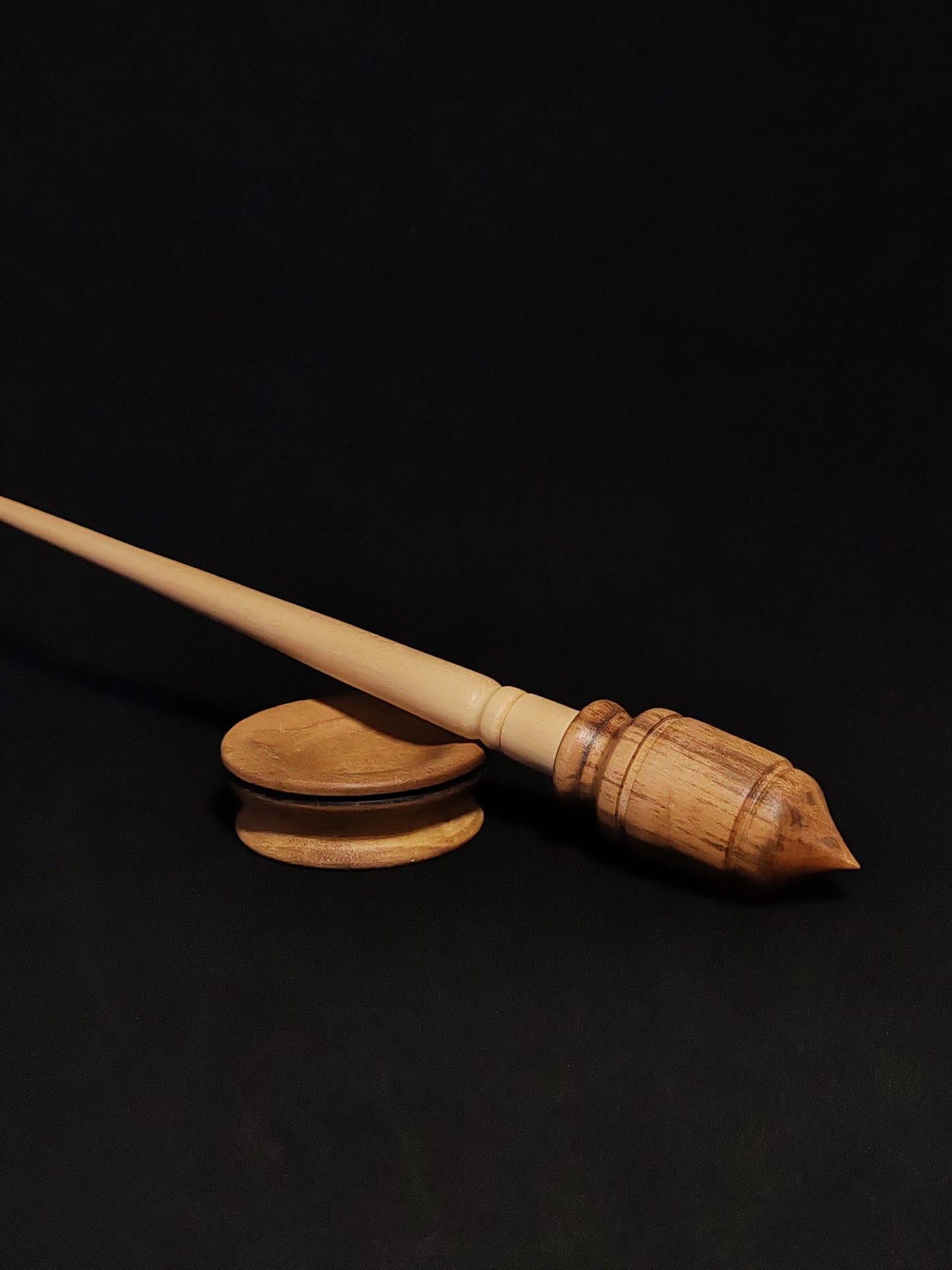 Support Spindle Set: Apple Shaft & Aged Pear Whorl (27.5 cm / 10.83 inches, 23 g / 0.81 oz) with Grey Walnut Support Bowl