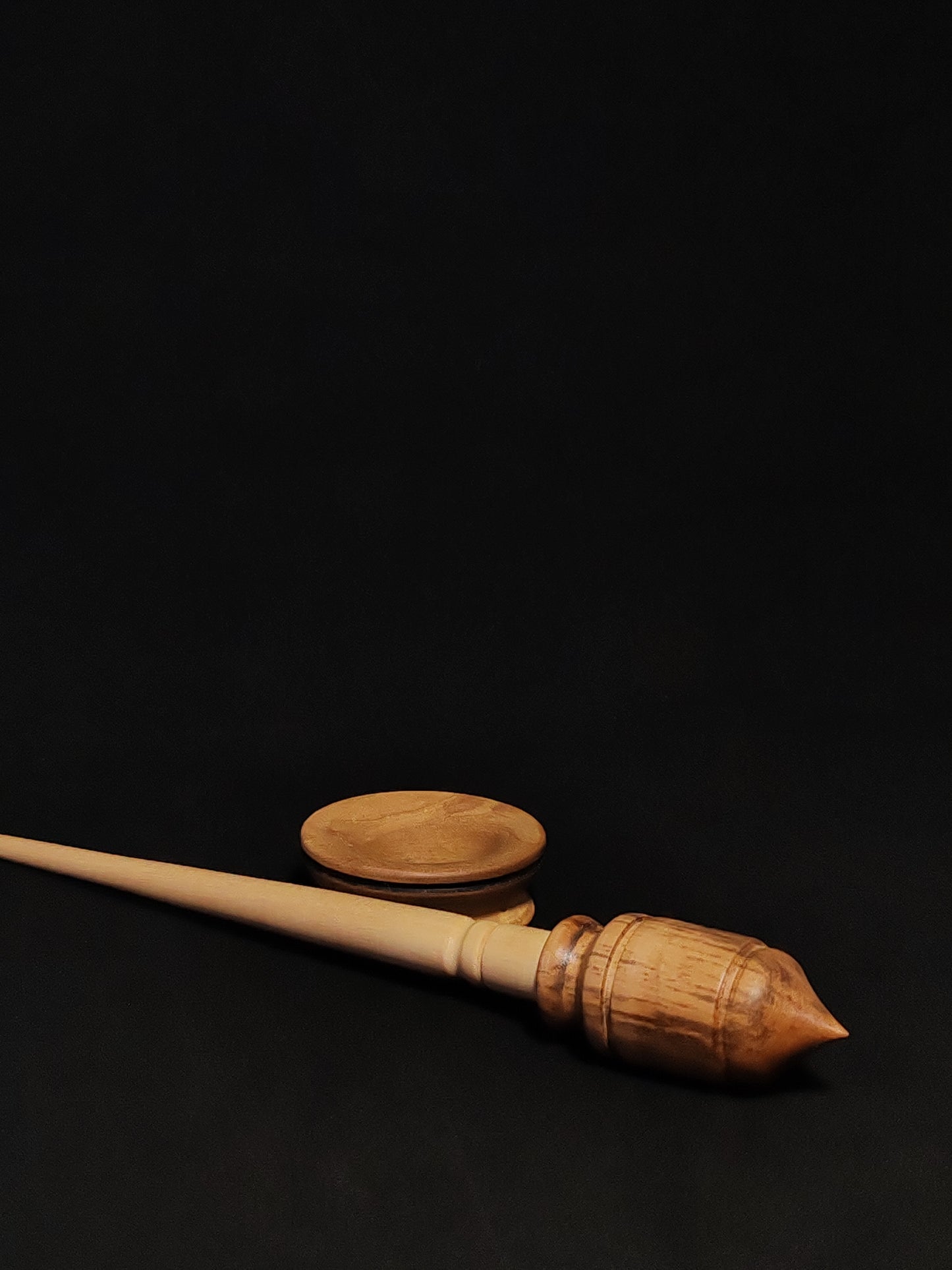 Support Spindle Set: Apple Shaft & Aged Pear Whorl (27.5 cm / 10.83 inches, 23 g / 0.81 oz) with Grey Walnut Support Bowl