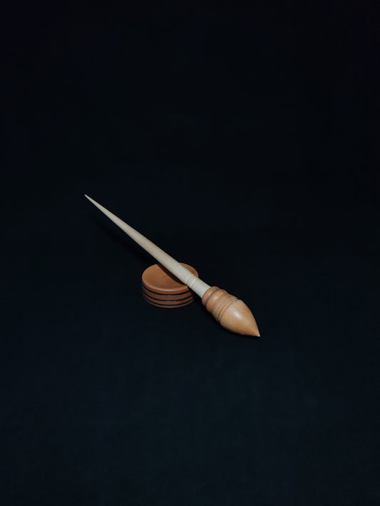 Support Spindle Set: Plum Whorl & Sycamore Shaft (27.5 cm / 10.83 inches, 22 g / 0.78 oz) with Pear Support Bowl