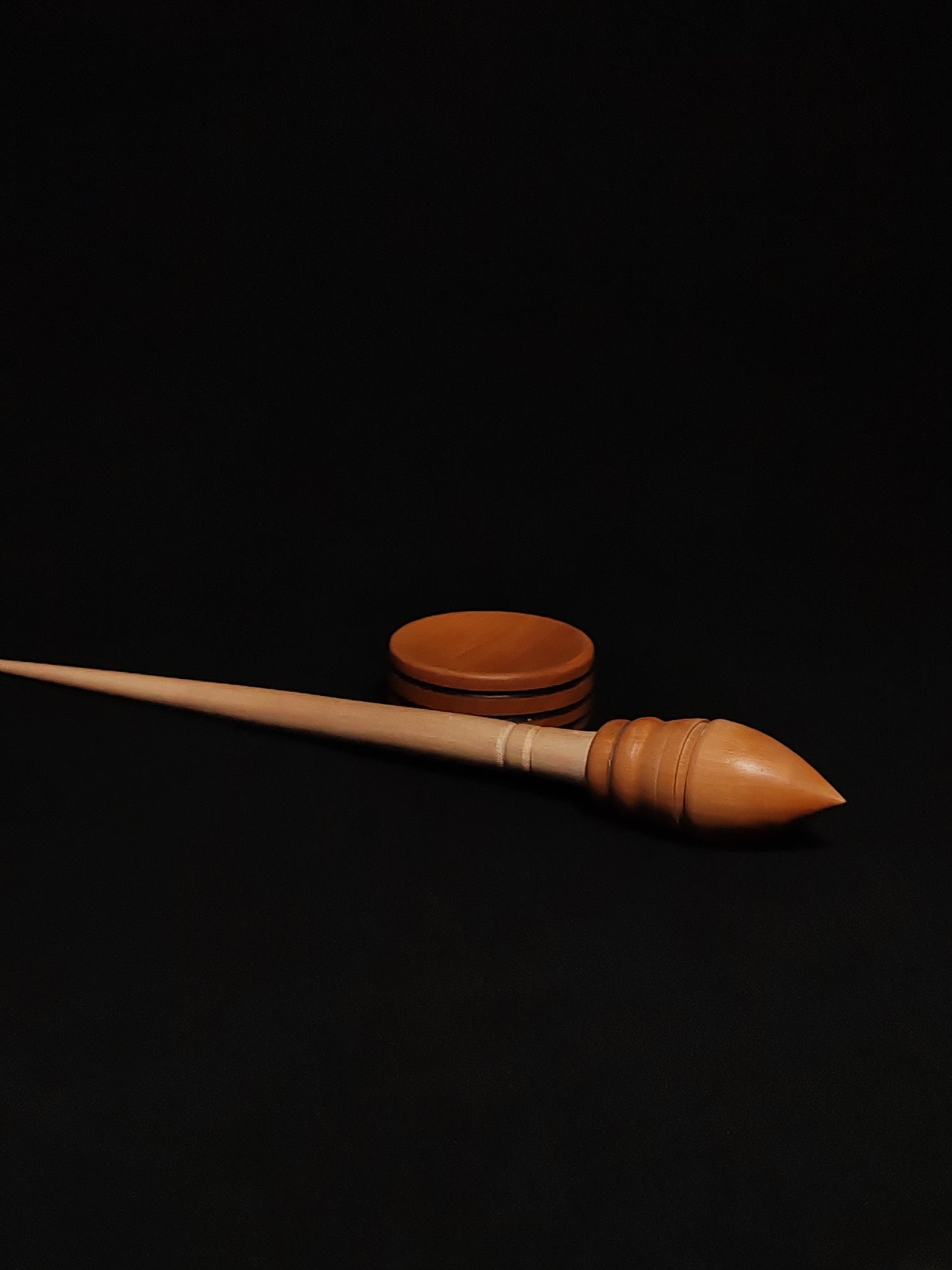 Support Spindle Set: Plum Whorl & Sycamore Shaft (27.5 cm / 10.83 inches, 22 g / 0.78 oz) with Pear Support Bowl