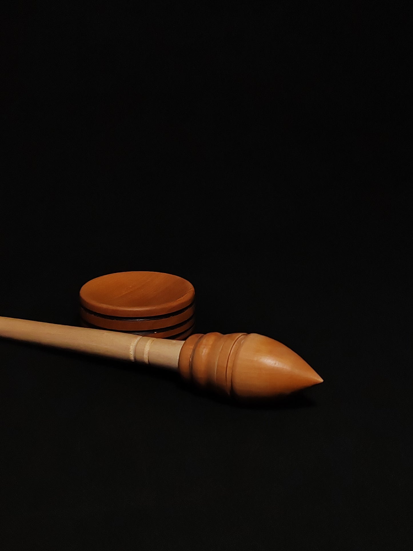 Support Spindle Set: Plum Whorl & Sycamore Shaft (27.5 cm / 10.83 inches, 22 g / 0.78 oz) with Pear Support Bowl