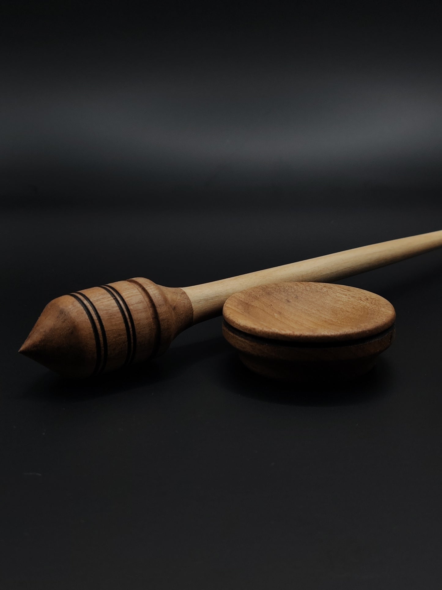 Support Spindle Set: Apple Shaft & Brown Walnut Whorl (27 cm / 10.63 inches, 19 g / 0.67 oz) with Walnut Support Bowl