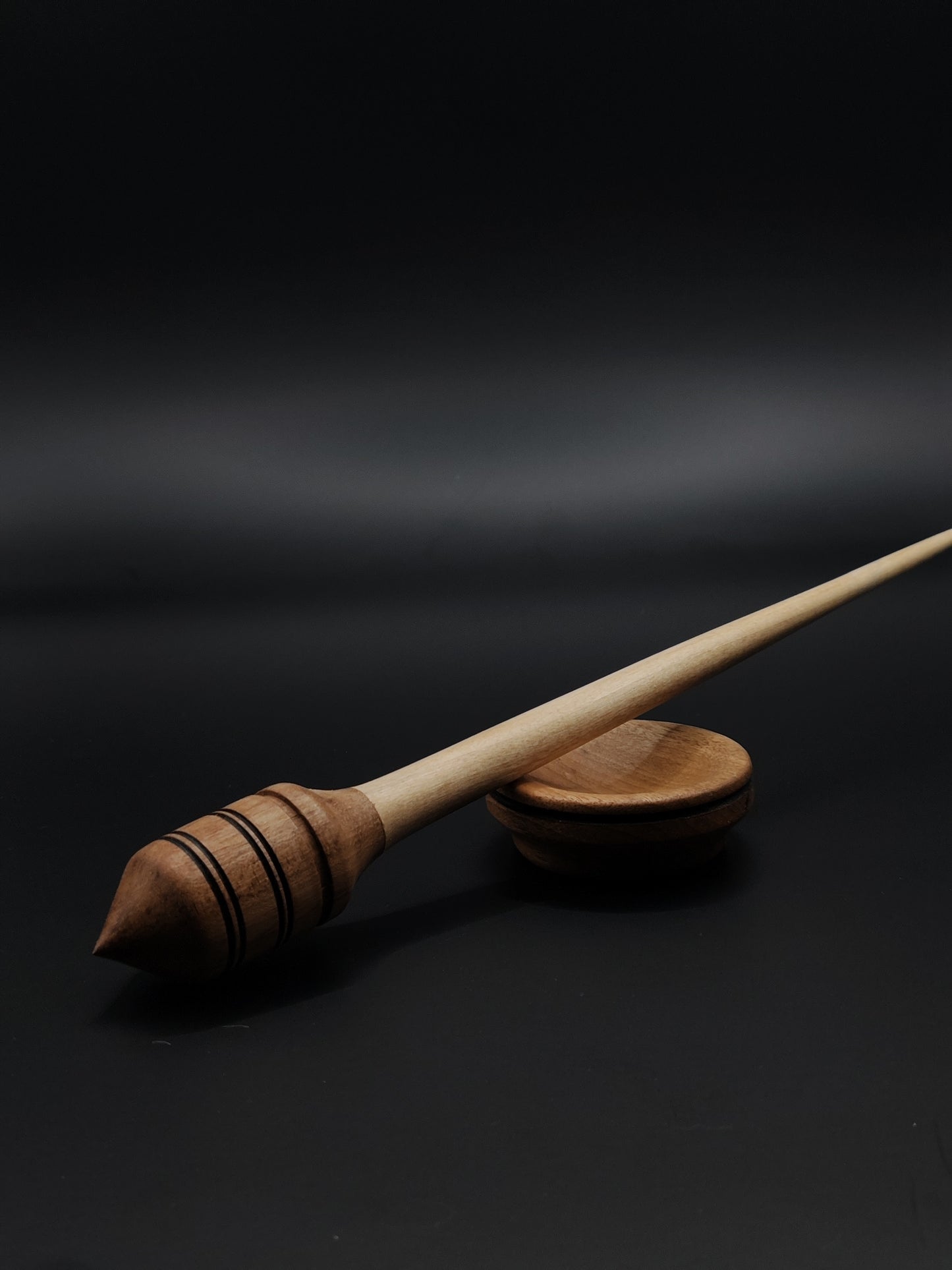 Support Spindle Set: Apple Shaft & Brown Walnut Whorl (27 cm / 10.63 inches, 19 g / 0.67 oz) with Walnut Support Bowl