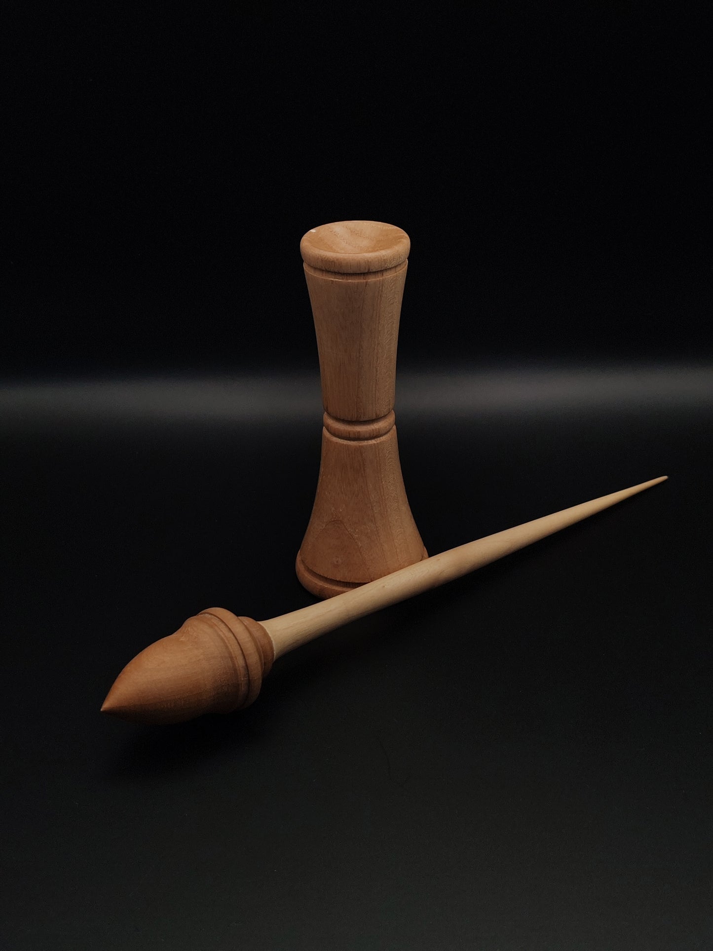 Support Spindle Set: Apple Shaft and Pear Whorl (26 cm / 10.24 inches, 16 g / 0.56 oz) with Oak Lap Support Bowl (13 cm / 5.12 inches Height)