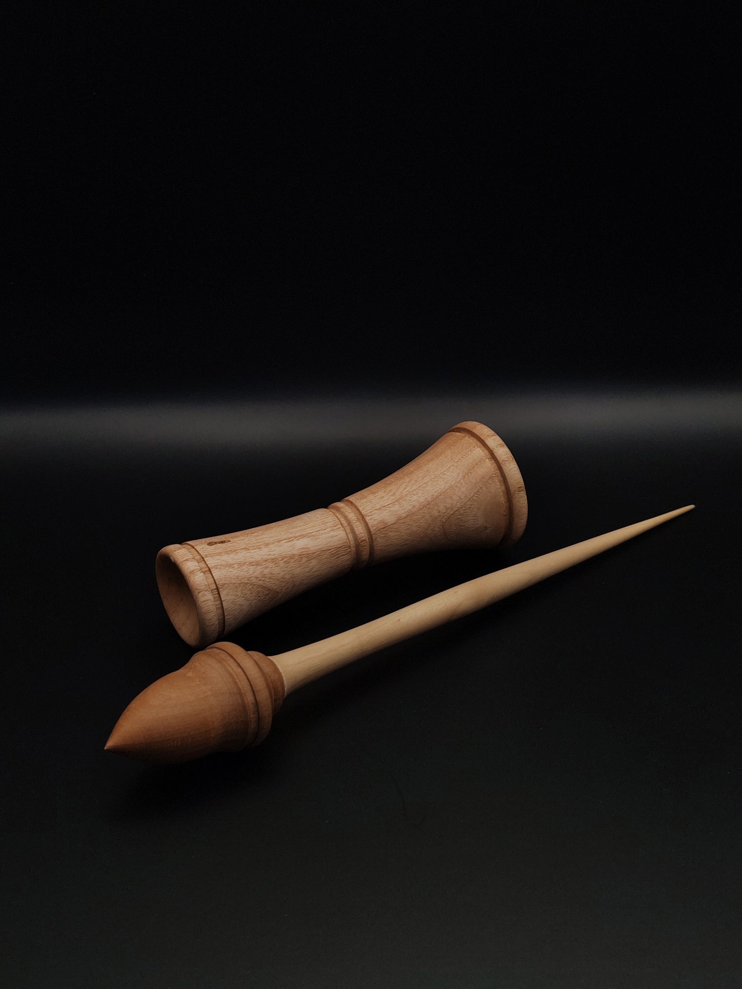 Support Spindle Set: Apple Shaft and Pear Whorl (26 cm / 10.24 inches, 16 g / 0.56 oz) with Oak Lap Support Bowl (13 cm / 5.12 inches Height)