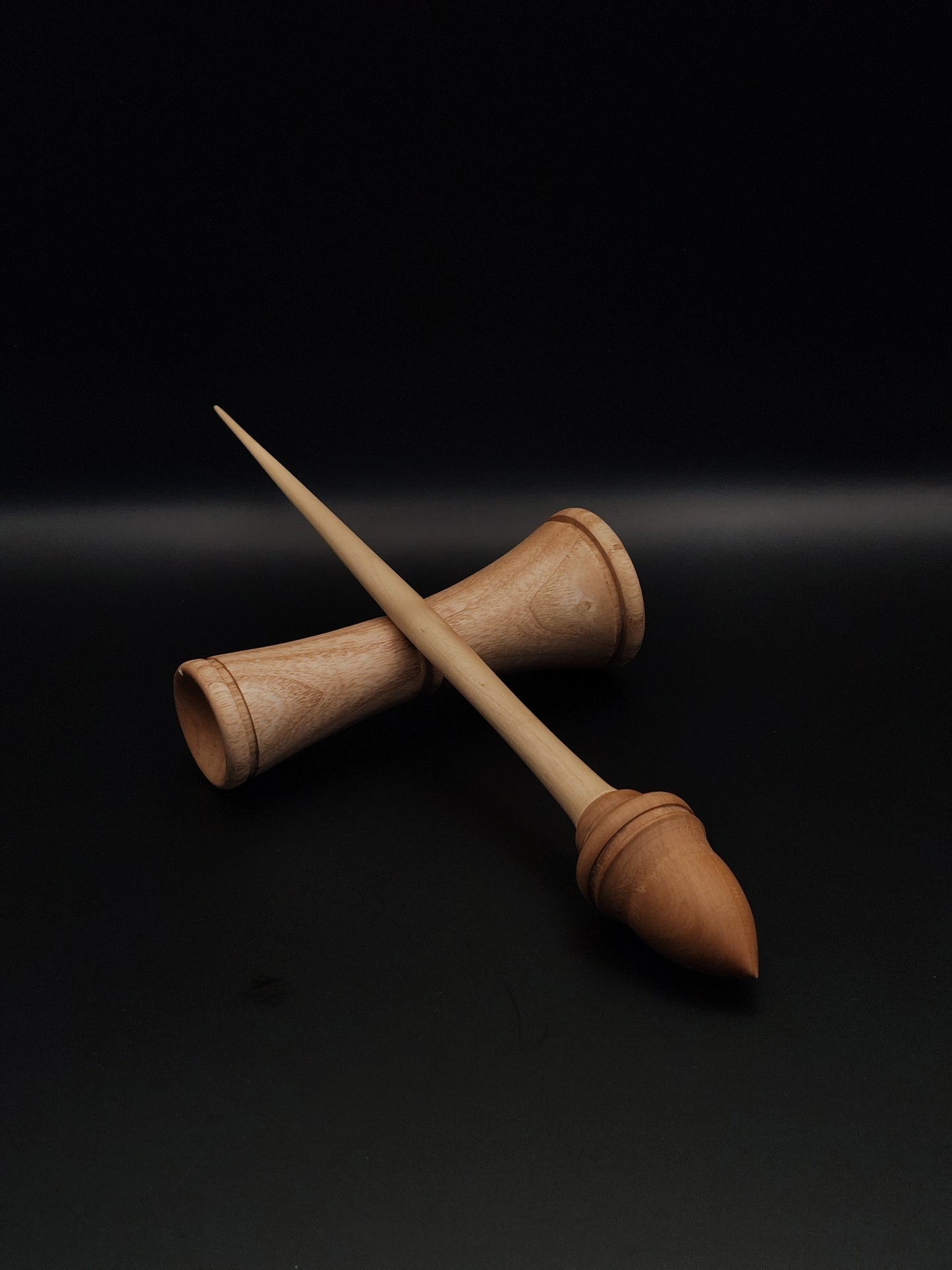 Support Spindle Set: Apple Shaft and Pear Whorl (26 cm / 10.24 inches, 16 g / 0.56 oz) with Oak Lap Support Bowl (13 cm / 5.12 inches Height)