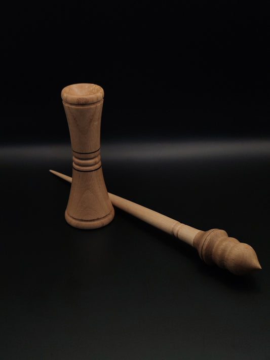 Support Spindle Set: Apple Shaft & Walnut Whorl (27.5 cm / 10.83 inches, 20 g / 0.71 oz) with Oak Lap Support Bowl