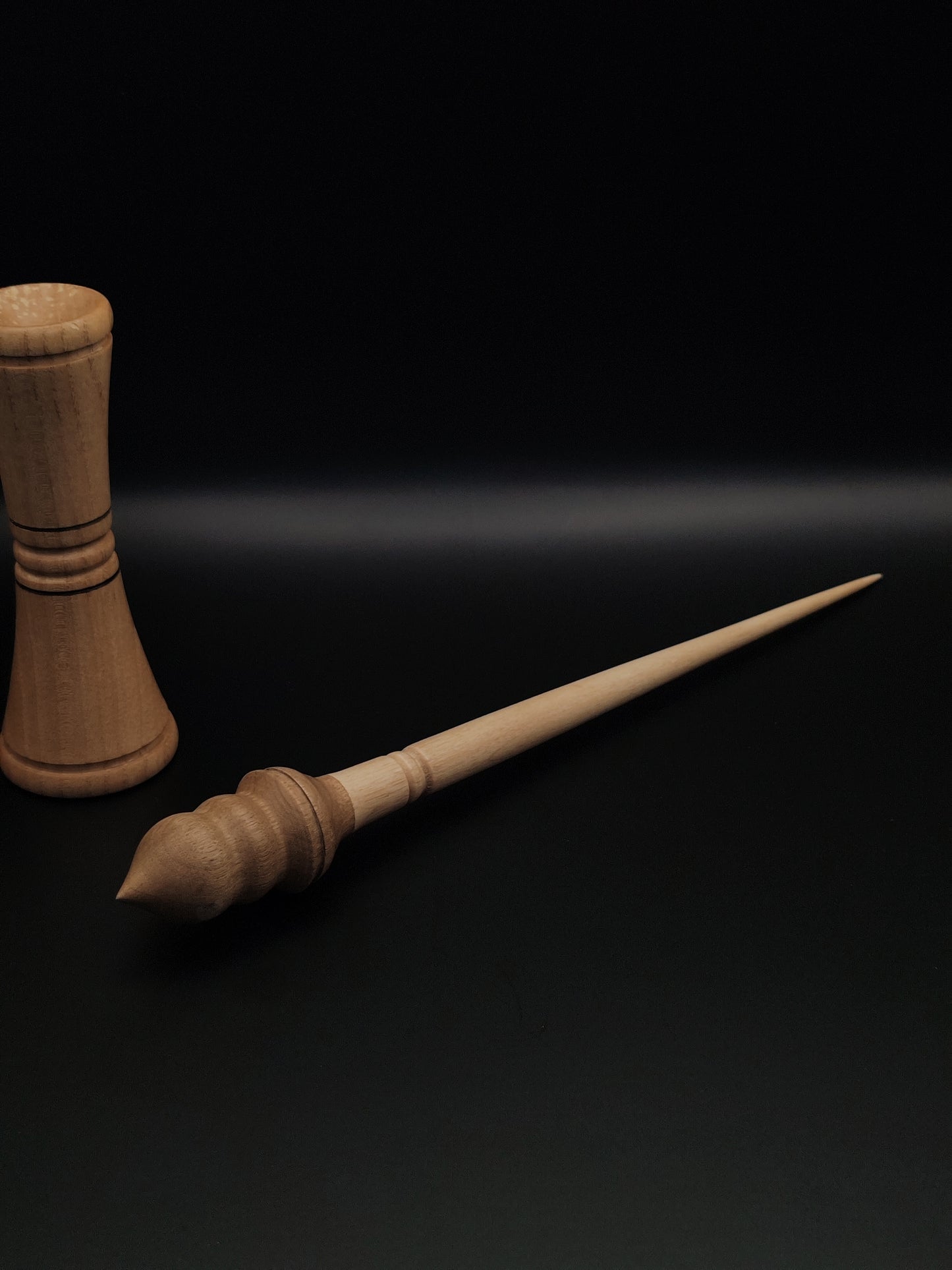 Support Spindle Set: Apple Shaft & Walnut Whorl (27.5 cm / 10.83 inches, 20 g / 0.71 oz) with Oak Lap Support Bowl