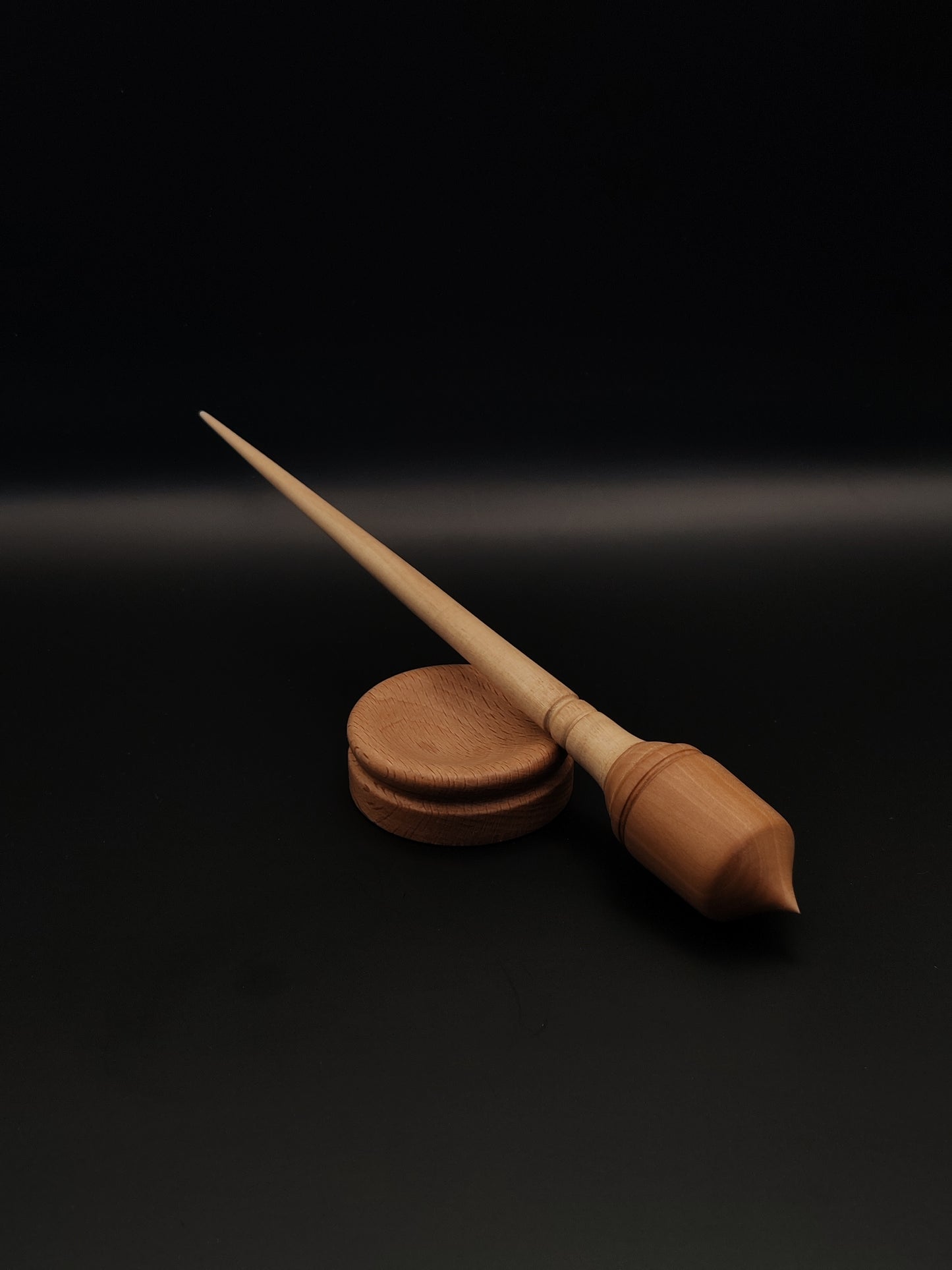 Support Spindle Set: Apple Shaft and Pear Whorl (25 cm / 9.84 inches, 20 g / 0.71 oz) with Beechwood Support Bowl