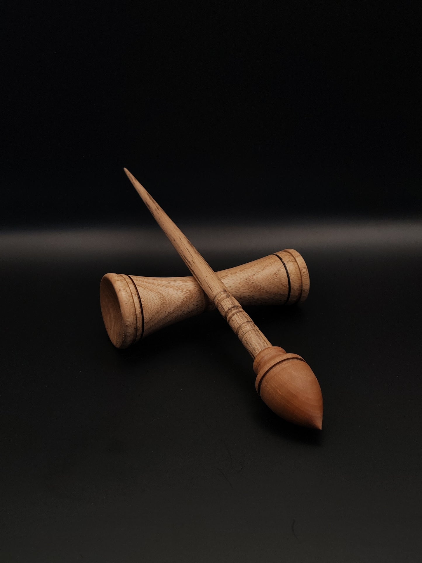 Support Spindle Set: Chestnut Shaft & Pear Whorl (25.5 cm / 10.04 inches, 23 g / 0.81 oz) with Oak Double-Sided Lap Support Bowl