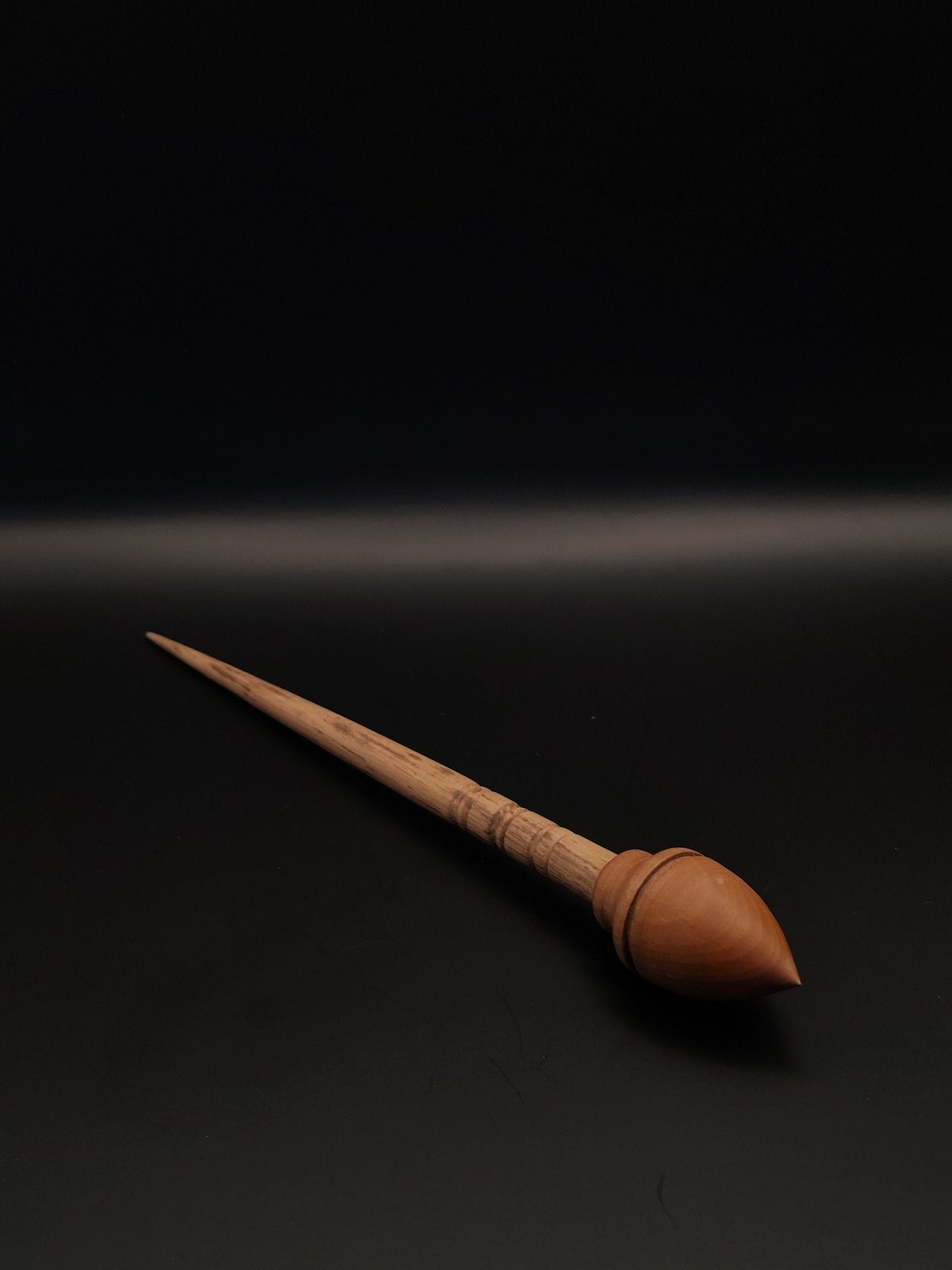 Support Spindle Set: Chestnut Shaft & Pear Whorl (25.5 cm / 10.04 inches, 23 g / 0.81 oz) with Oak Double-Sided Lap Support Bowl