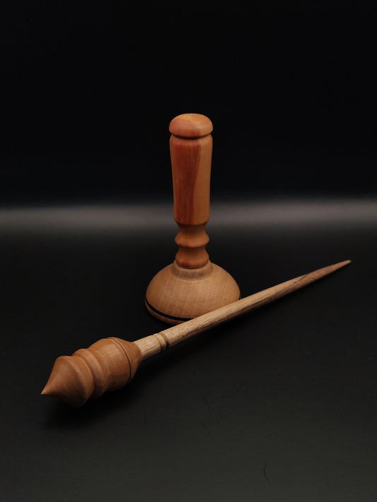 Support Spindle Set: Walnut Shaft & Pear Whorl (26.5 cm / 10.43 inches, 25 g / 0.88 oz) with Plum & Beechwood Lap Support Bowl