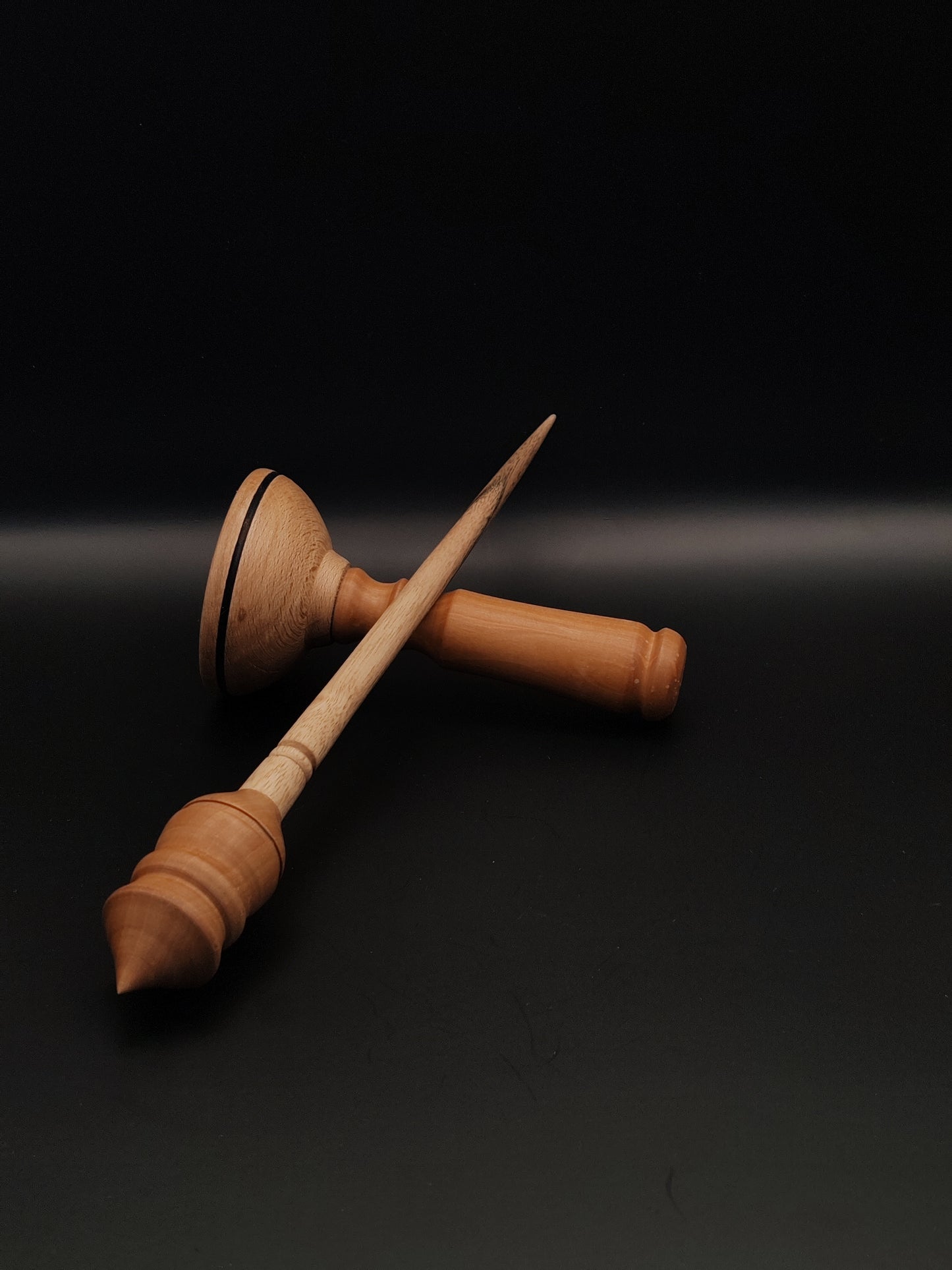 Support Spindle Set: Walnut Shaft & Pear Whorl (26.5 cm / 10.43 inches, 25 g / 0.88 oz) with Plum & Beechwood Lap Support Bowl