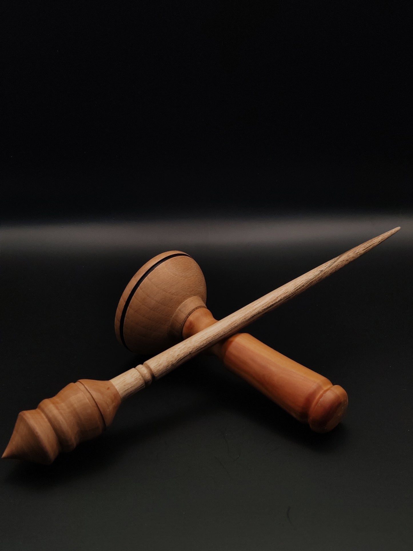 Support Spindle Set: Walnut Shaft & Pear Whorl (26.5 cm / 10.43 inches, 25 g / 0.88 oz) with Plum & Beechwood Lap Support Bowl