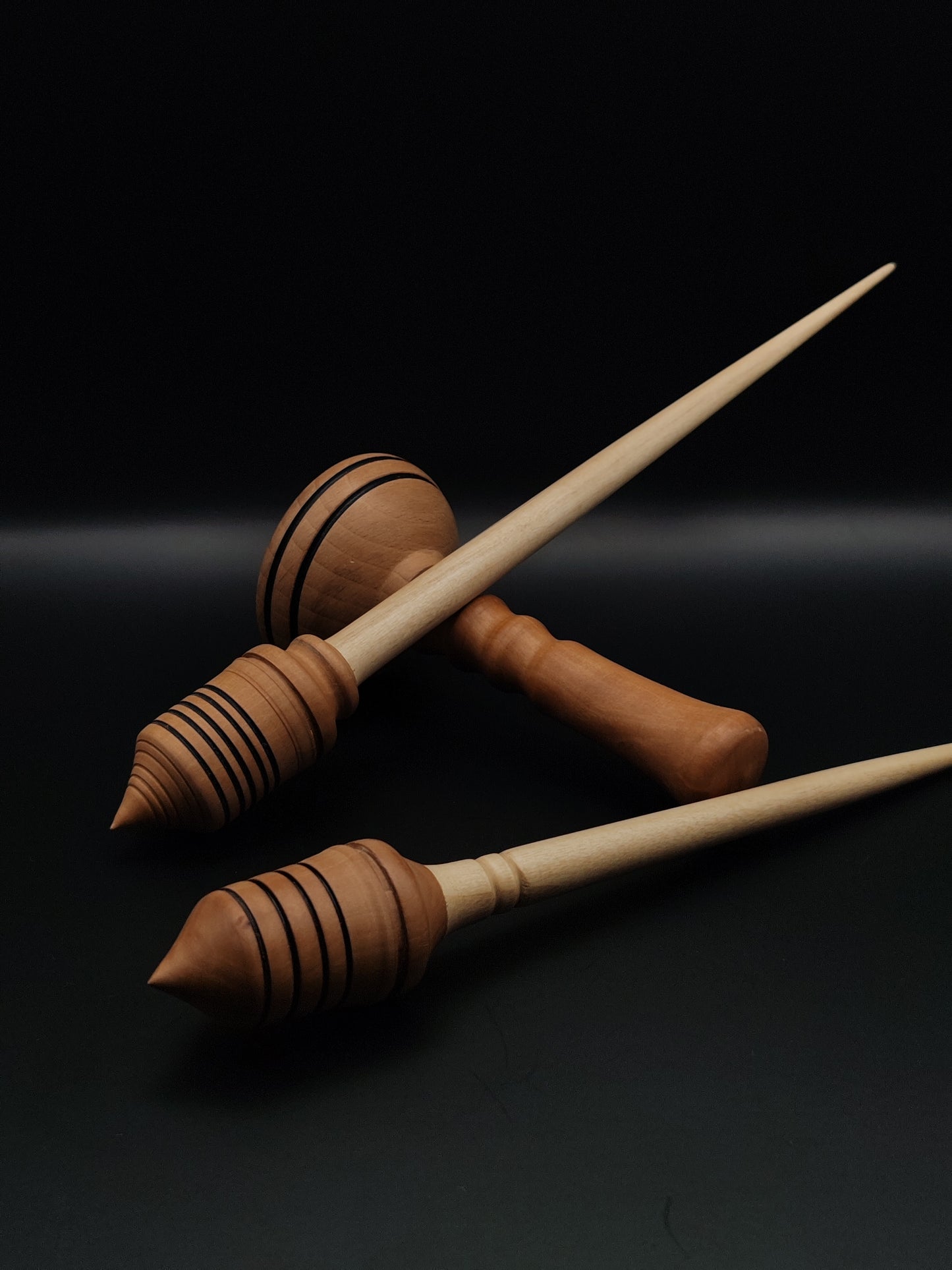 Support Spindle Set: Sycamore & Pear (28 cm / 11.02 inches, 26 g / 0.92 oz) + Apple & Pear (24.5 cm / 9.65 inches, 24 g / 0.85 oz) with Pear & Oak Lap Support Bowl