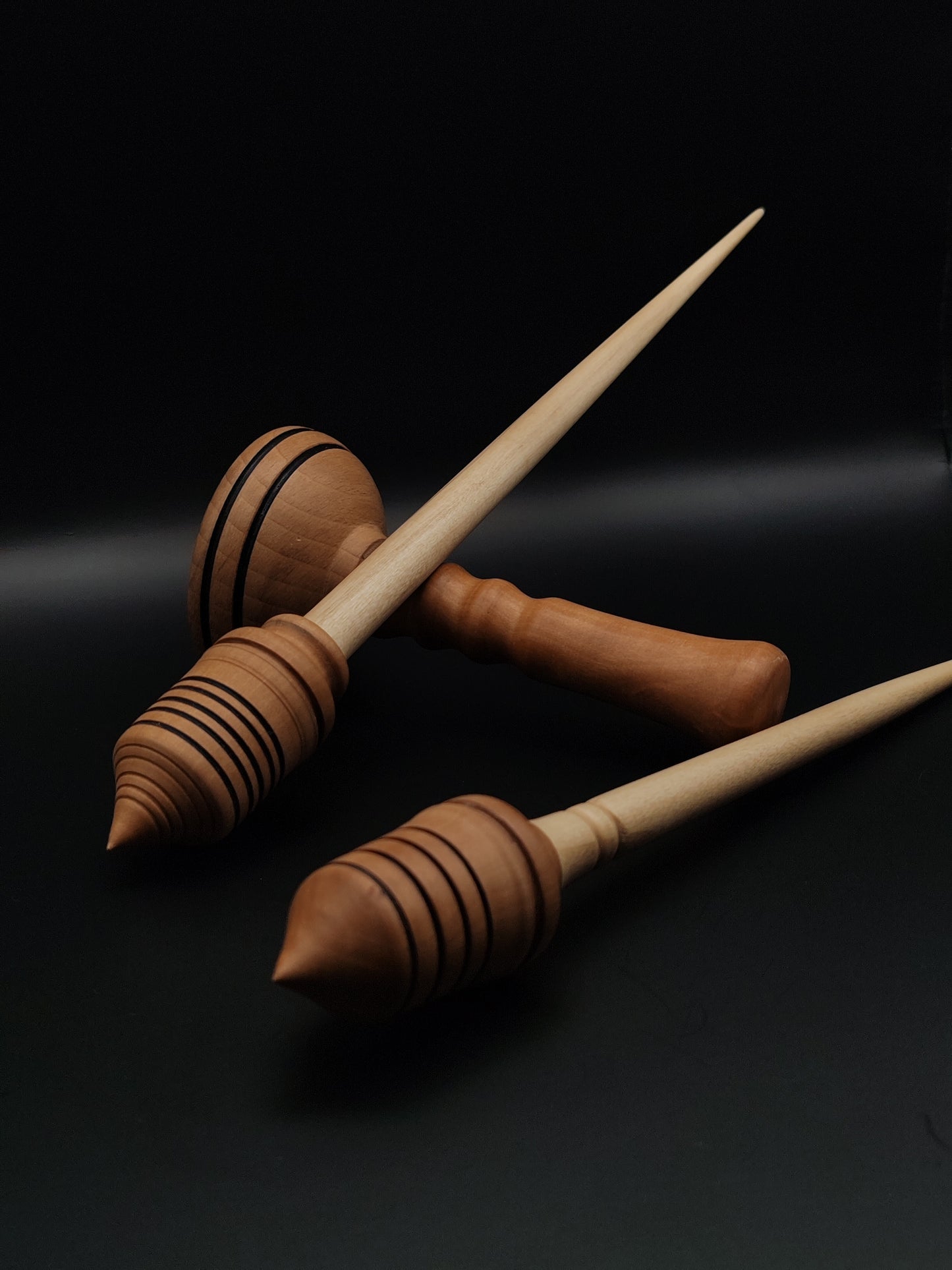 Support Spindle Set: Sycamore & Pear (28 cm / 11.02 inches, 26 g / 0.92 oz) + Apple & Pear (24.5 cm / 9.65 inches, 24 g / 0.85 oz) with Pear & Oak Lap Support Bowl