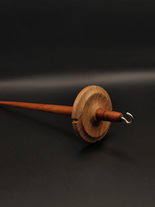 Drop Spindle: Myrobalan Plum Shaft and Oak Whorl (24 cm / 9.45 in, 27 g / 0.95 oz)