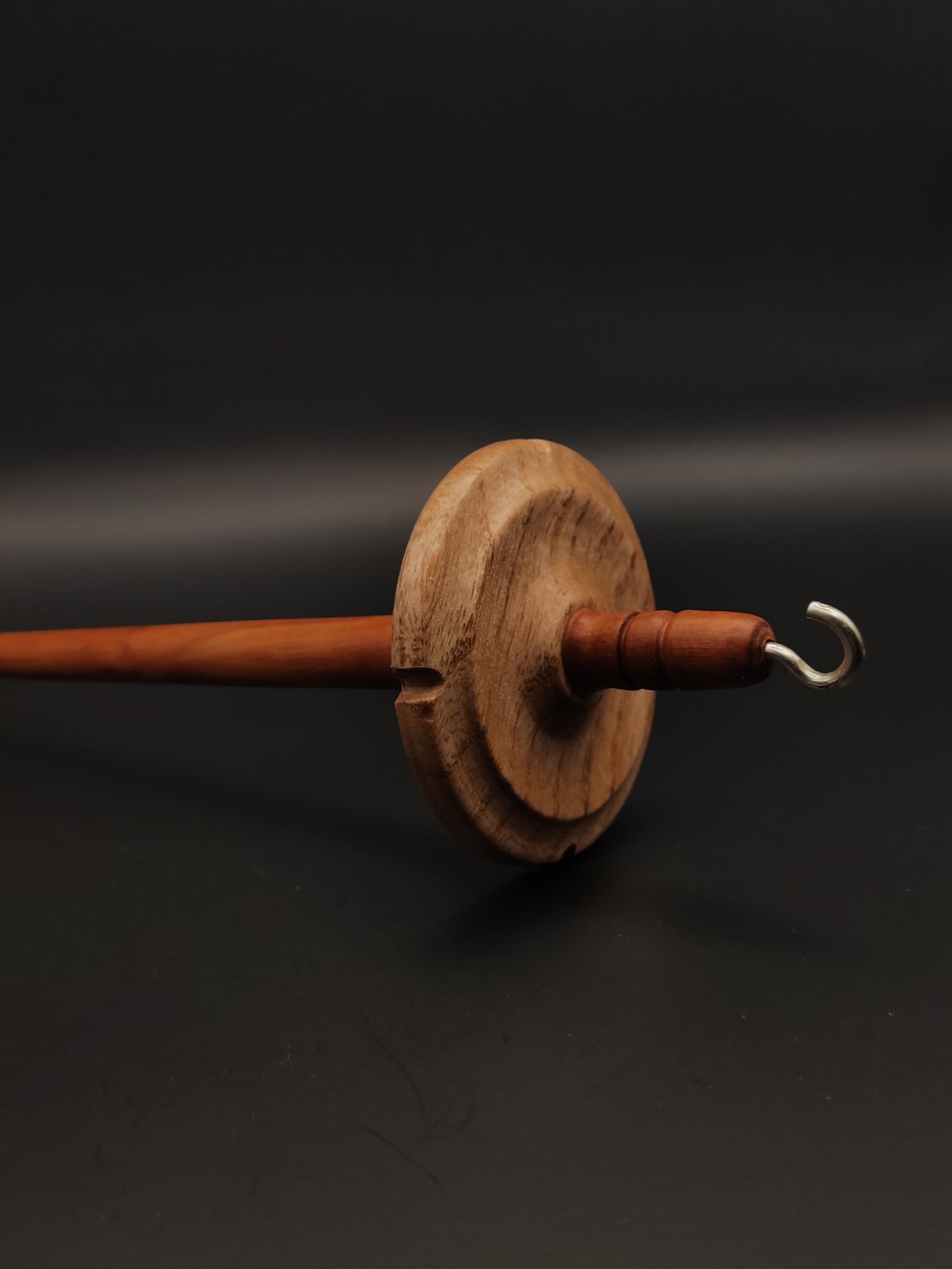 Drop Spindle: Myrobalan Plum Shaft and Oak Whorl (24 cm / 9.45 in, 27 g / 0.95 oz)