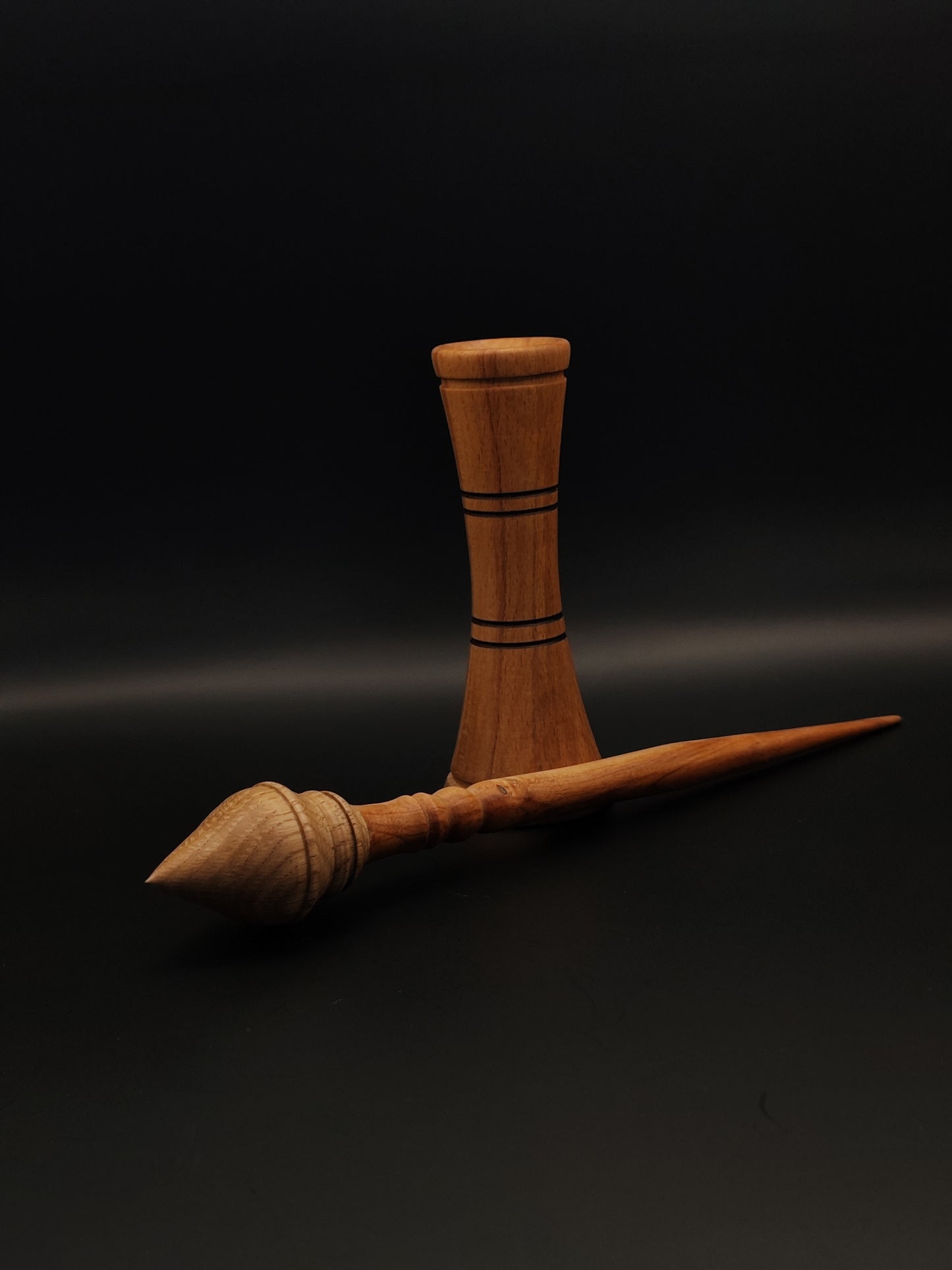 Support Spindle Set: Myrobalan Plum Shaft and Oak Whorl (25 cm / 9.84 in, 35 g / 1.23 oz) with Beech Lap Support Bowl