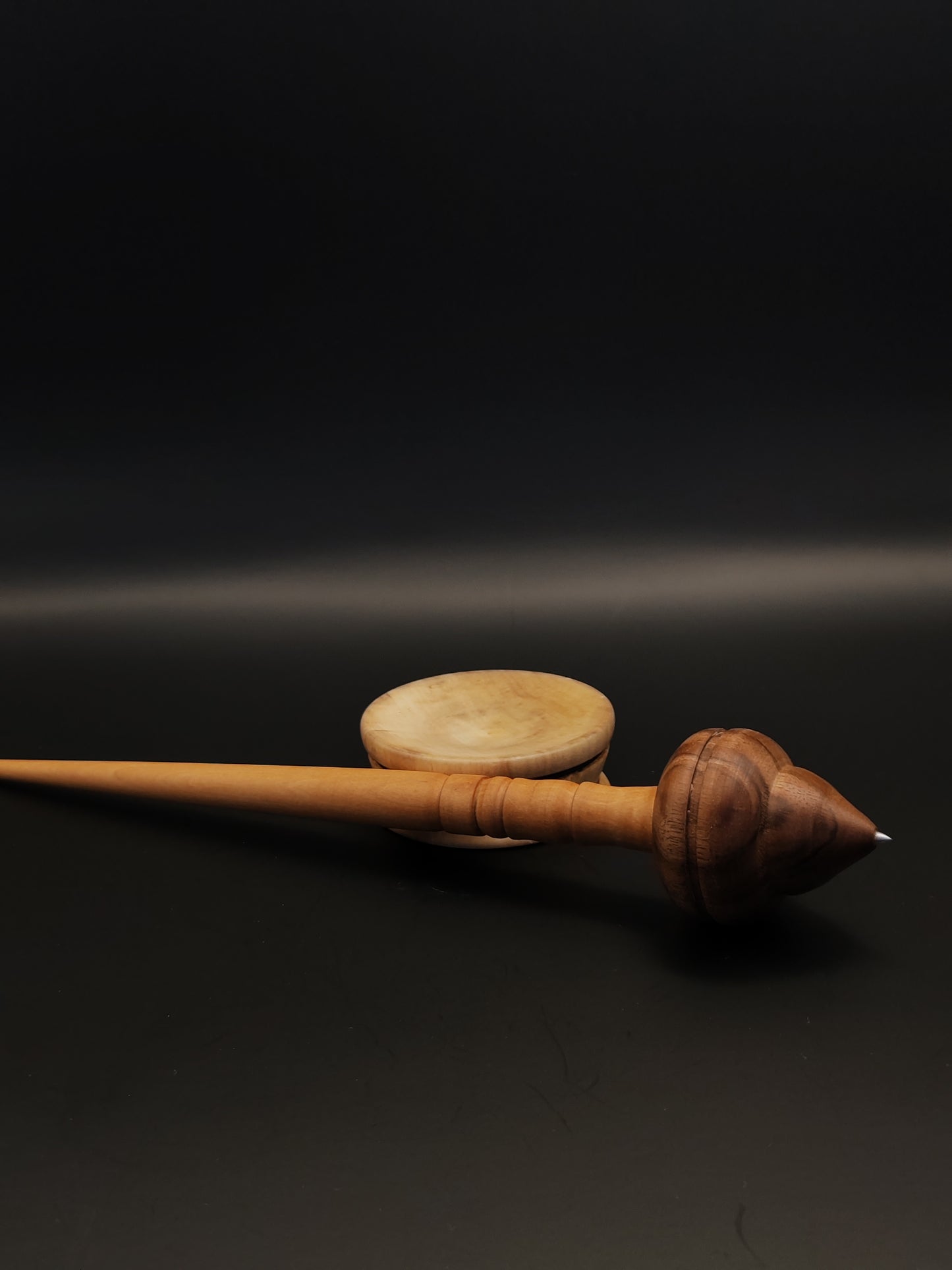 Support Spindle Set: Walnut & Pear with Metal-Tipped Whorl (24.5 cm / 9.65 in, 32 g / 1.13 oz) with Apple Support Bowl