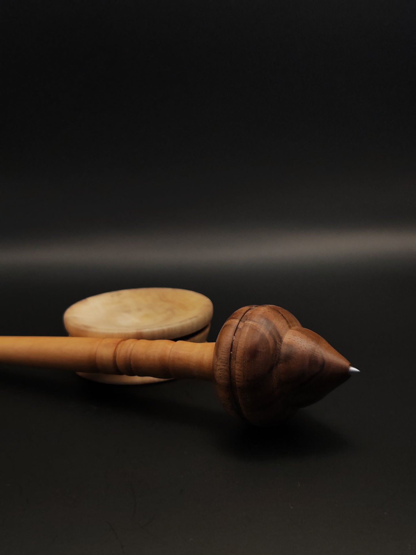 Support Spindle Set: Walnut & Pear with Metal-Tipped Whorl (24.5 cm / 9.65 in, 32 g / 1.13 oz) with Apple Support Bowl