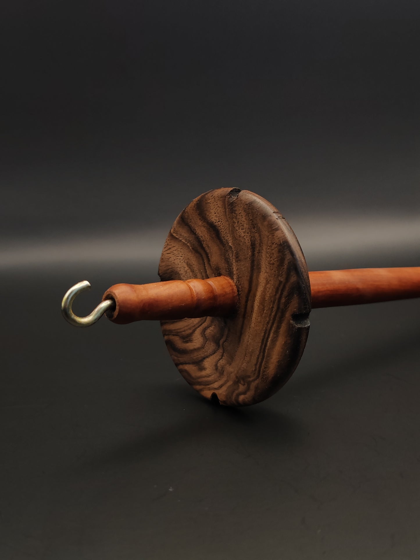 Drop Spindle: Plum Shaft & Walnut Whorl (26.5 cm / 33 g)