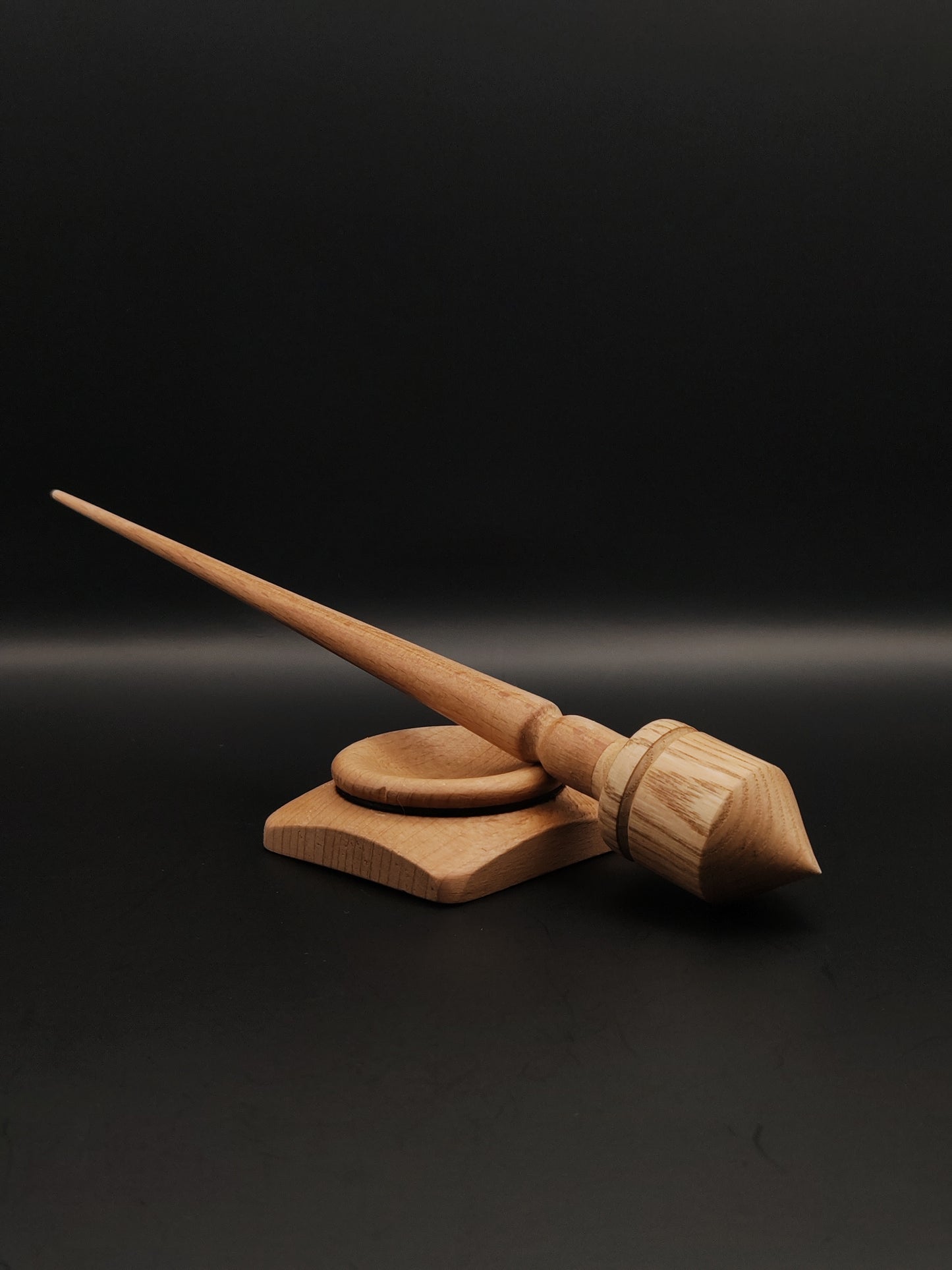 Support Spindle Set: Beech Shaft & Oak Whorl (25 cm / 9.84 inches, 20 g / 0.71 oz) with Beechwood Support Bowl