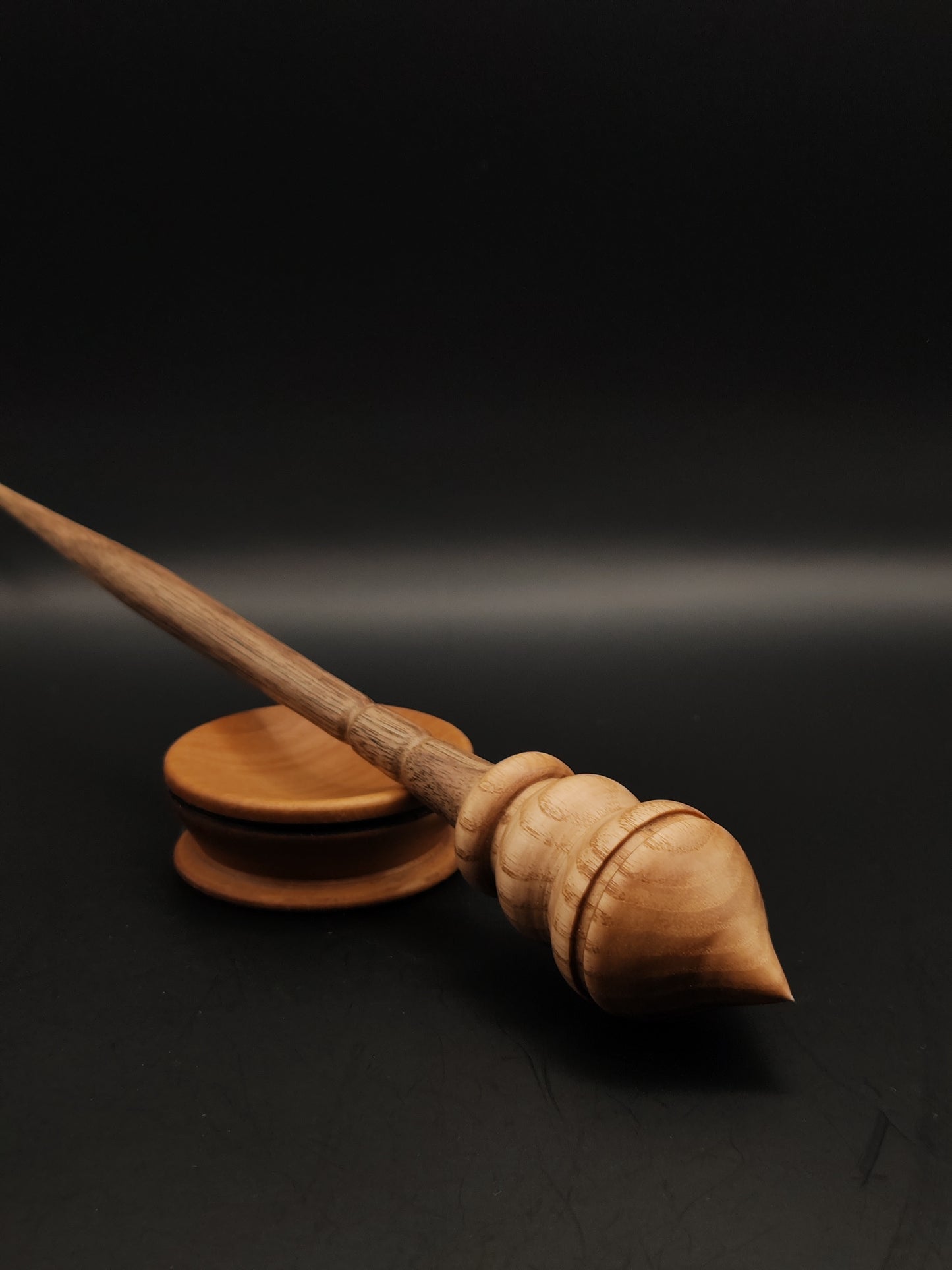 Support Spindle Set: Grey Walnut Shaft & Oak Whorl (25 cm / 9.84 inches, 29 g / 1.02 oz) with Pear Support Bowl