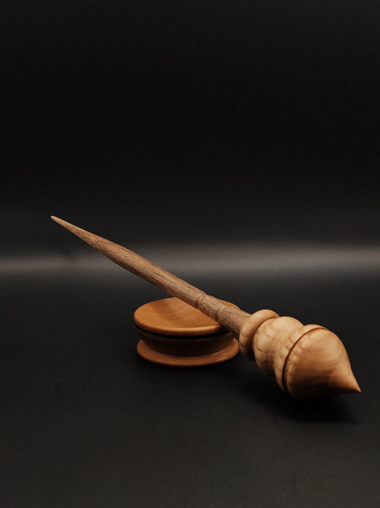 Support Spindle Set: Grey Walnut Shaft & Oak Whorl (25 cm / 9.84 inches, 29 g / 1.02 oz) with Pear Support Bowl