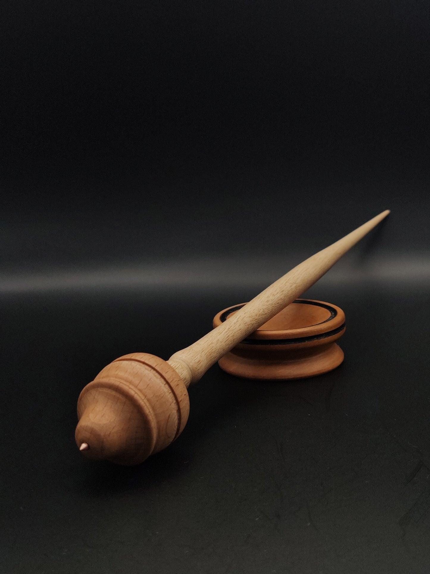 Support Spindle Set: Beechwood and Grey Walnut (27 cm / 10.63 inches, 24 g / 0.85 oz) with Metal Tip and Pear Support Bowl