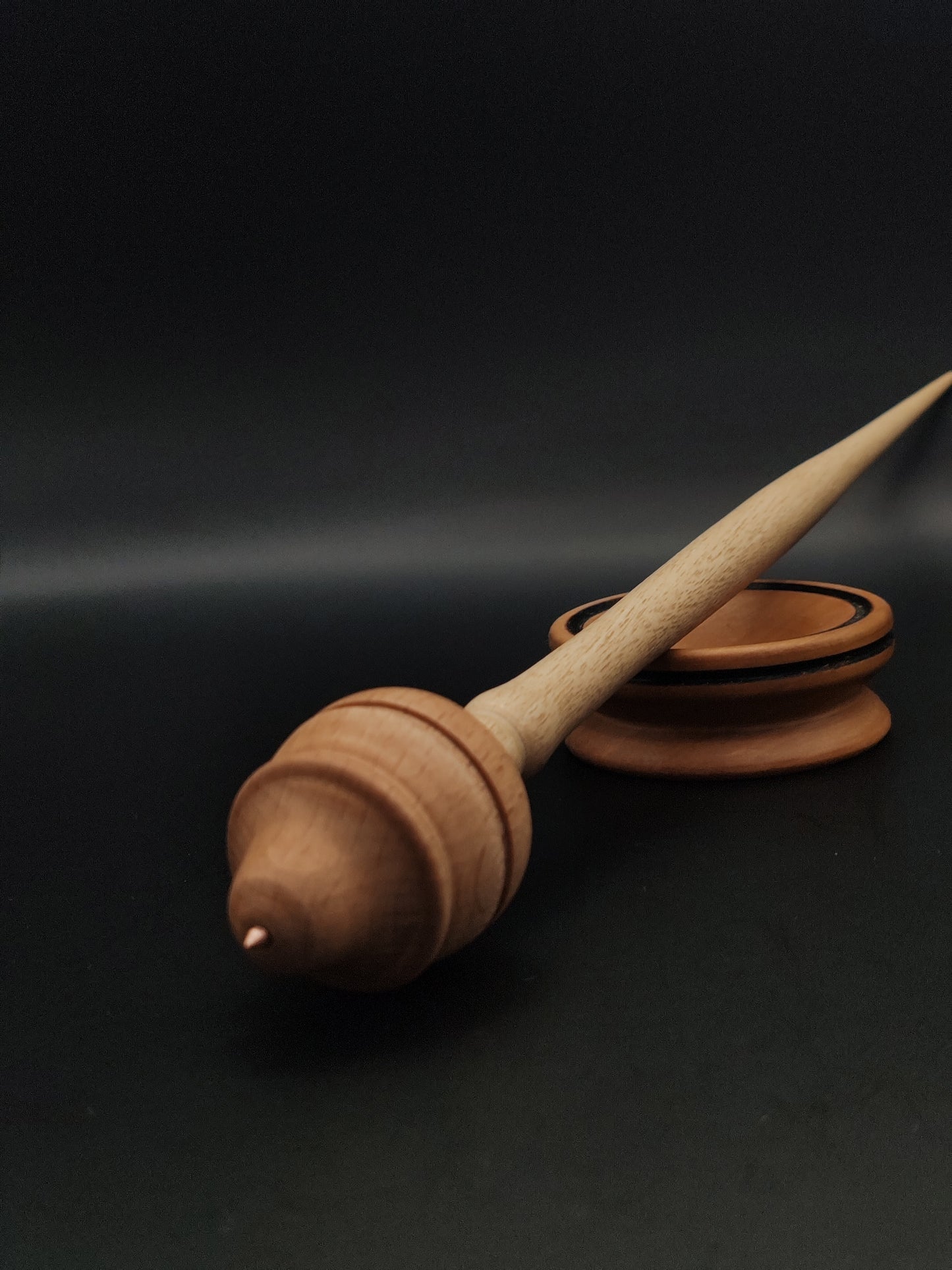 Support Spindle Set: Beechwood and Grey Walnut (27 cm / 10.63 inches, 24 g / 0.85 oz) with Metal Tip and Pear Support Bowl