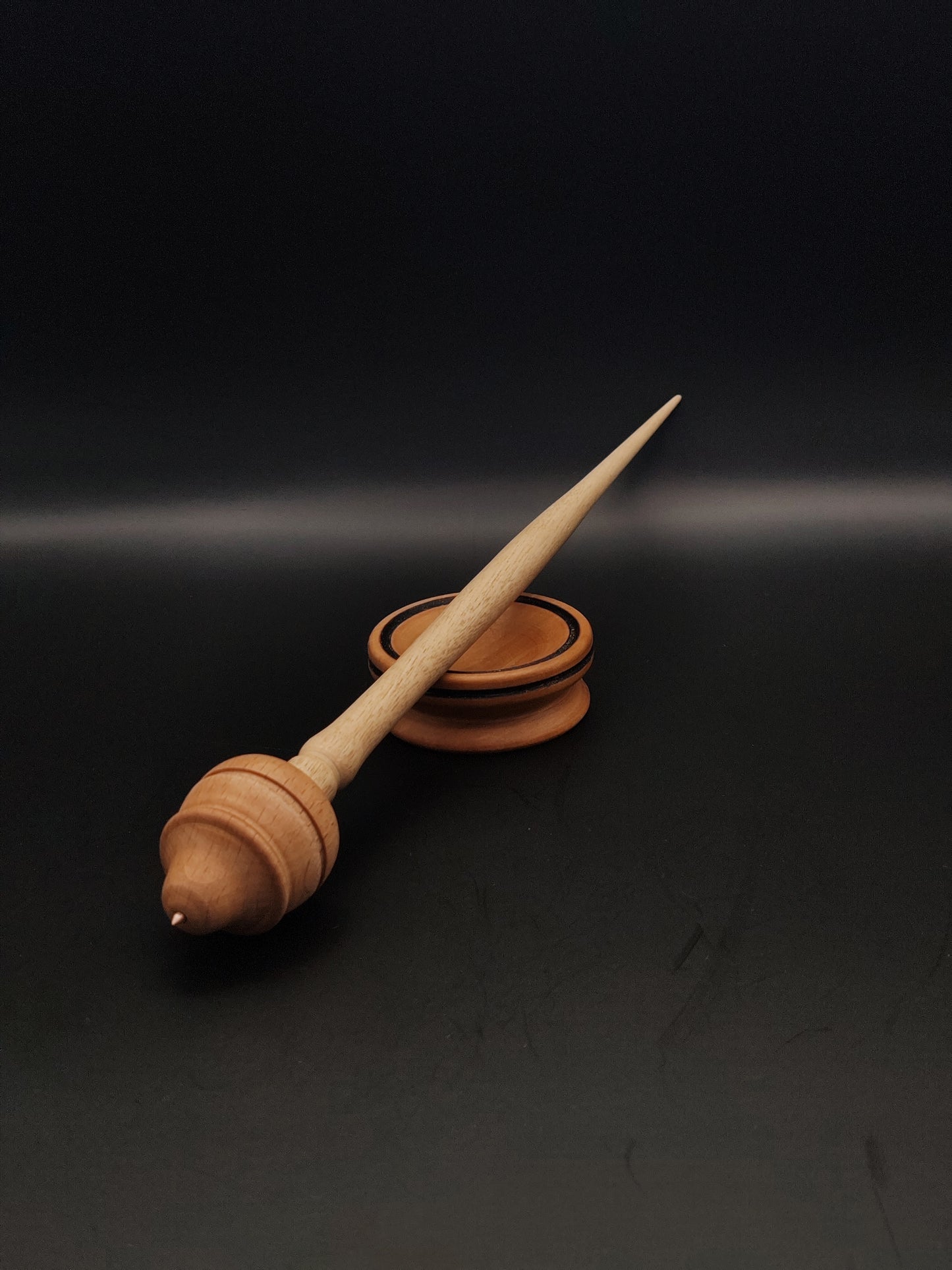 Support Spindle Set: Beechwood and Grey Walnut (27 cm / 10.63 inches, 24 g / 0.85 oz) with Metal Tip and Pear Support Bowl