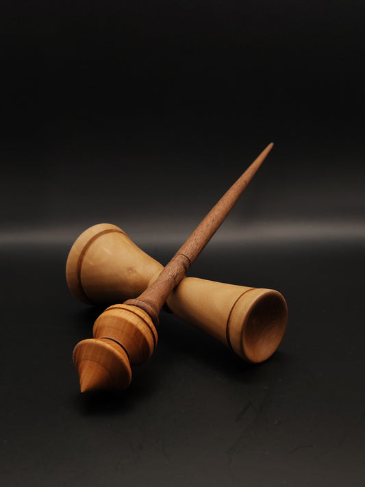 Handcrafted Walnut and Elm Support Spindle with Pear Bowl