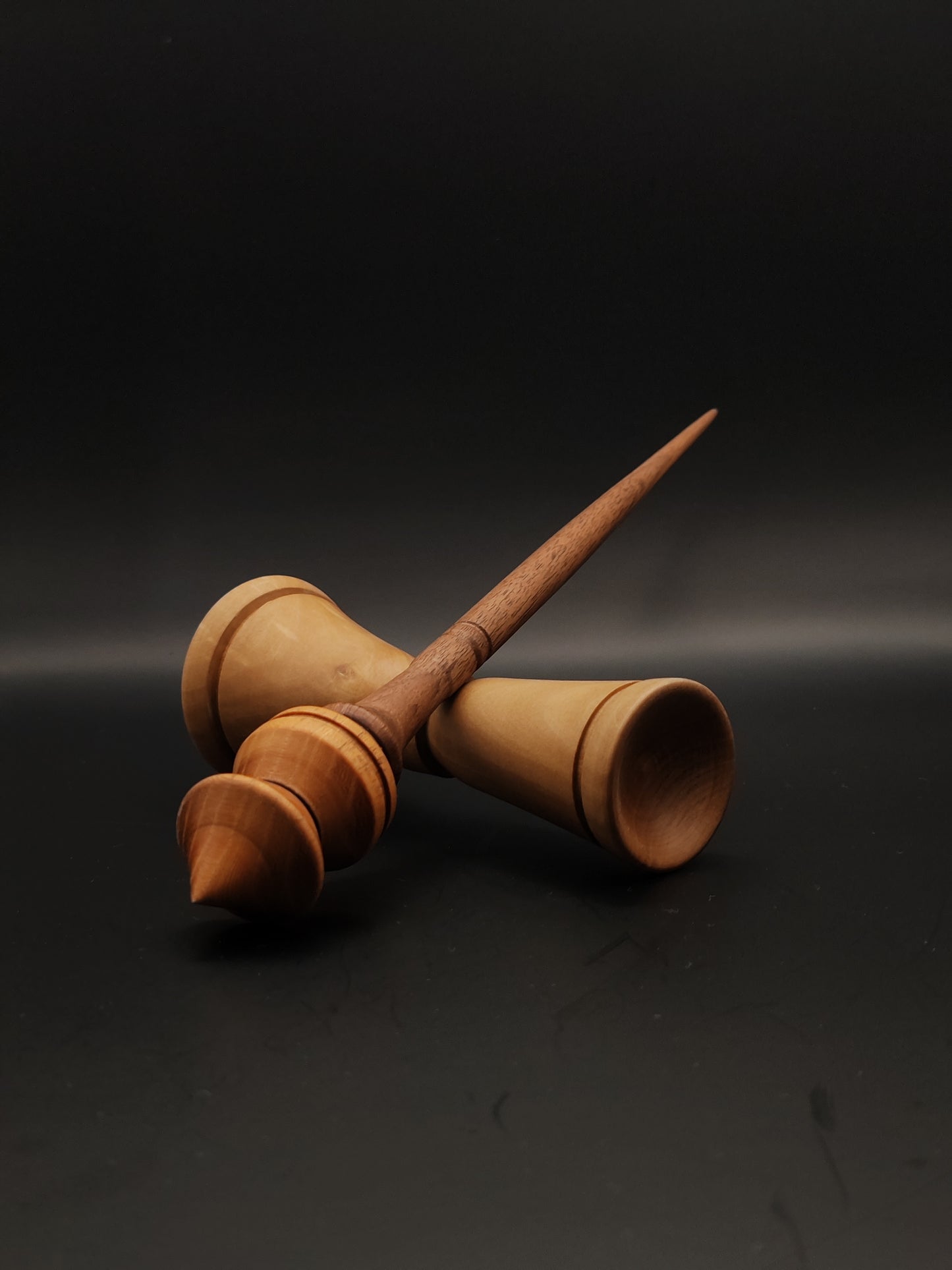 Handcrafted Walnut and Elm Support Spindle with Pear Bowl