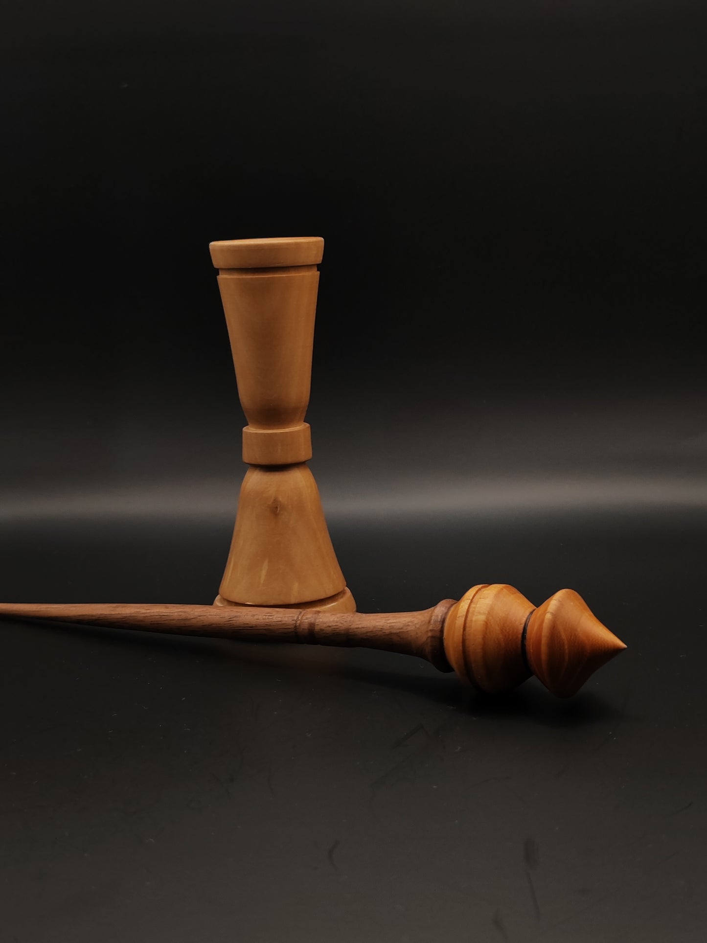 Handcrafted Walnut and Elm Support Spindle with Pear Bowl