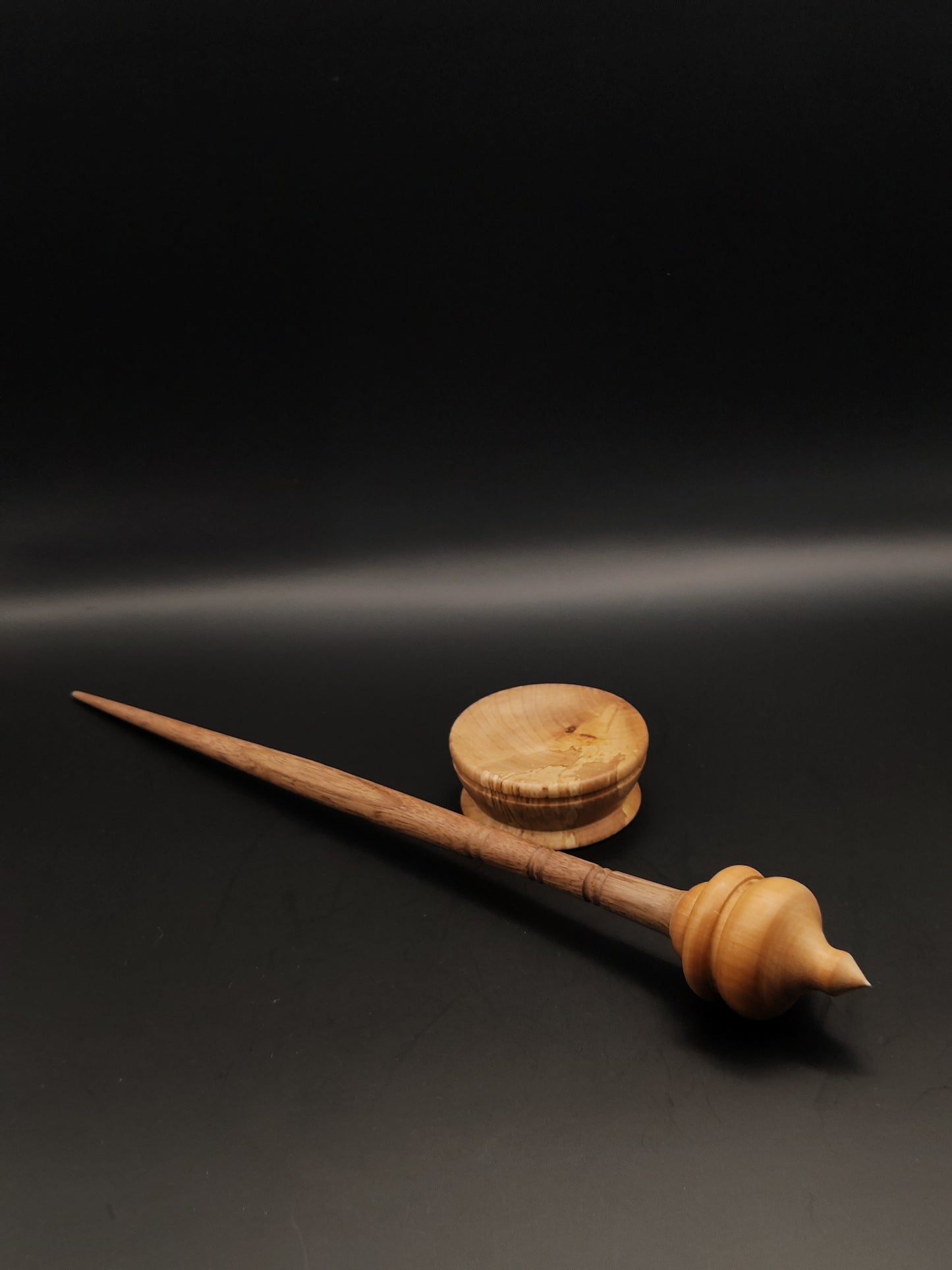 Handcrafted Elm and Walnut Support Spindle with Bowl