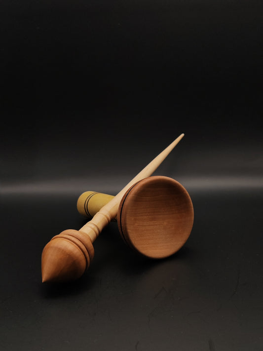 Support Spindle Set: Sycamore Shaft, Pear Whorl, and Acacia Lap Bowl