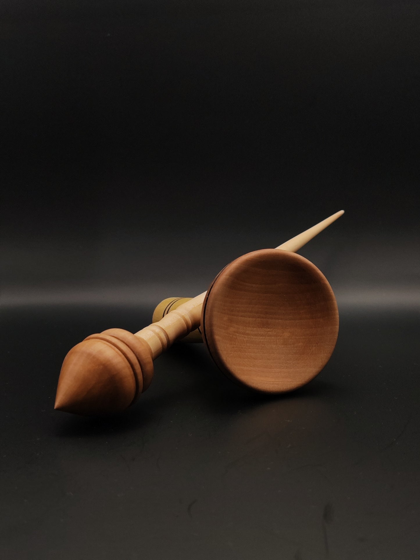 Support Spindle Set: Sycamore Shaft, Pear Whorl, and Acacia Lap Bowl