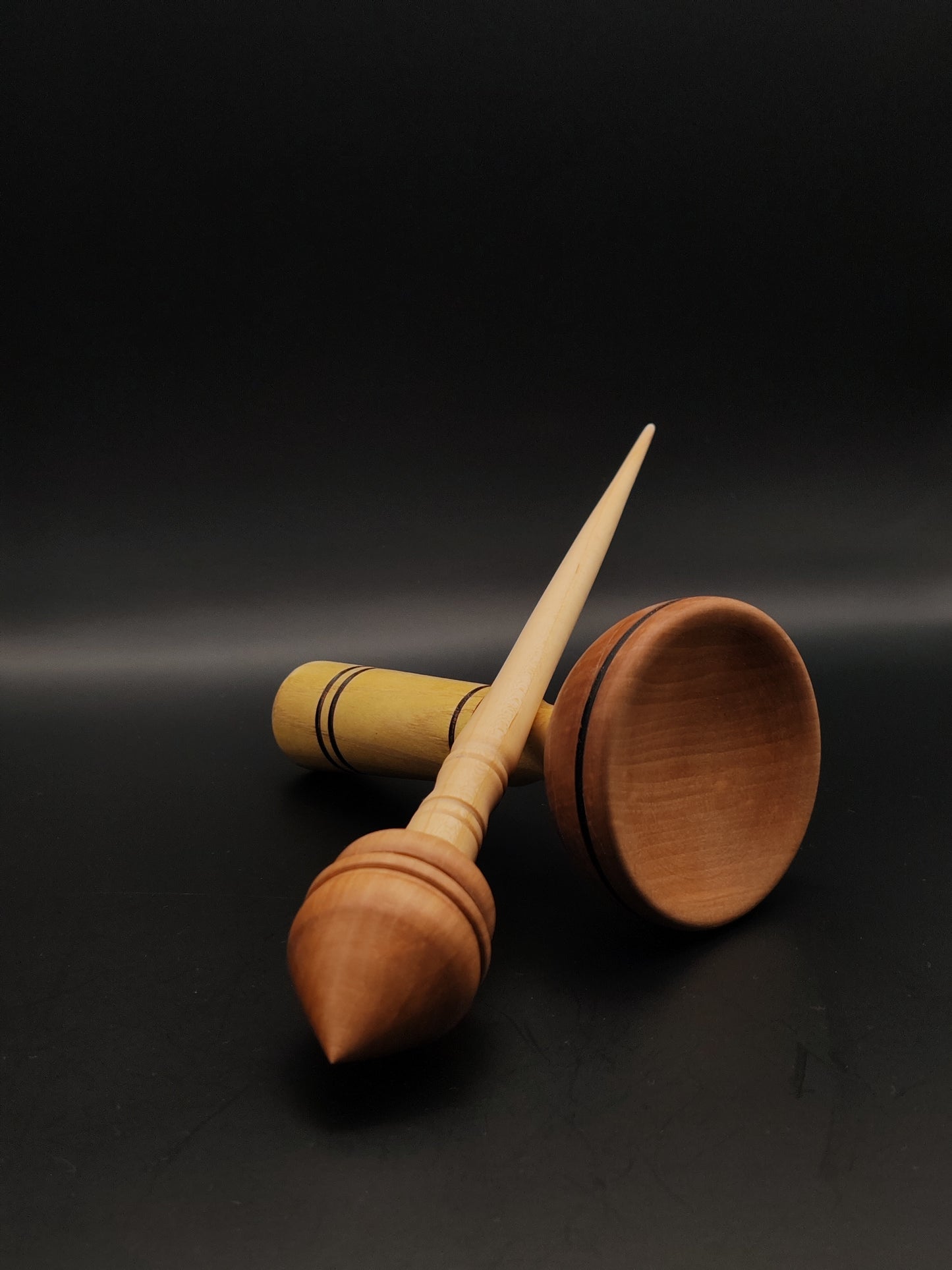 Support Spindle Set: Sycamore Shaft, Pear Whorl, and Acacia Lap Bowl